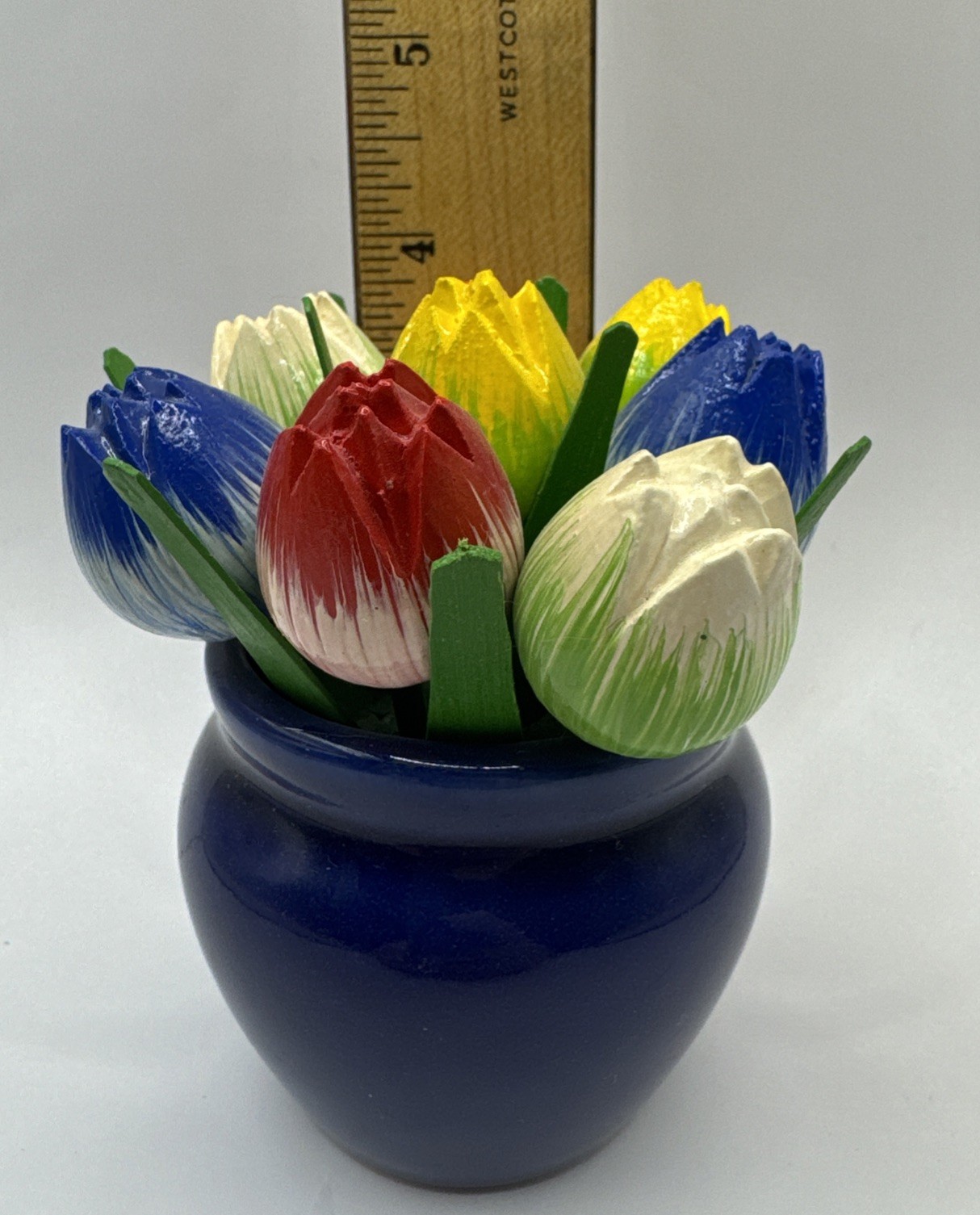 8 Wooden Tulip Flowers In Vase Vtg Mother Day Wedding Handmade Holland Easter