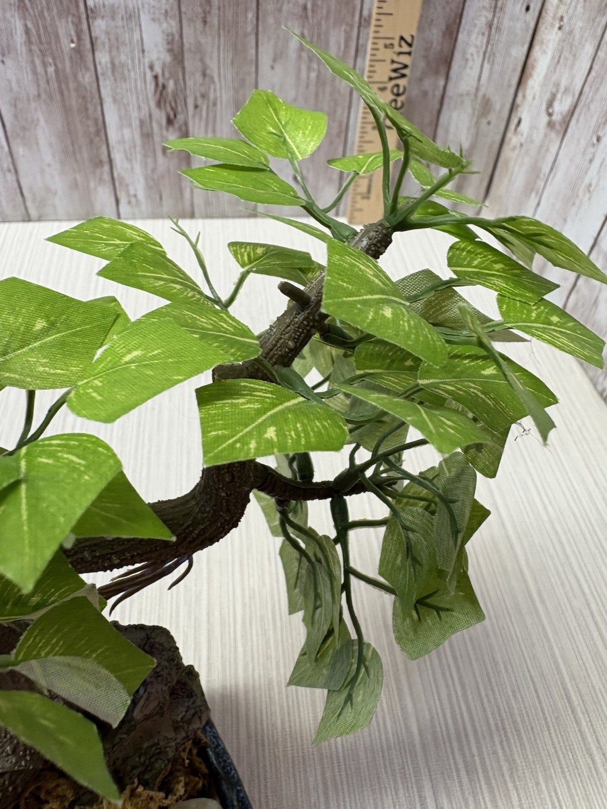 Artificial Bonsai Tree 8” Faux Plant In Vintage Blue 4×3 Pot FREE SHIPPING