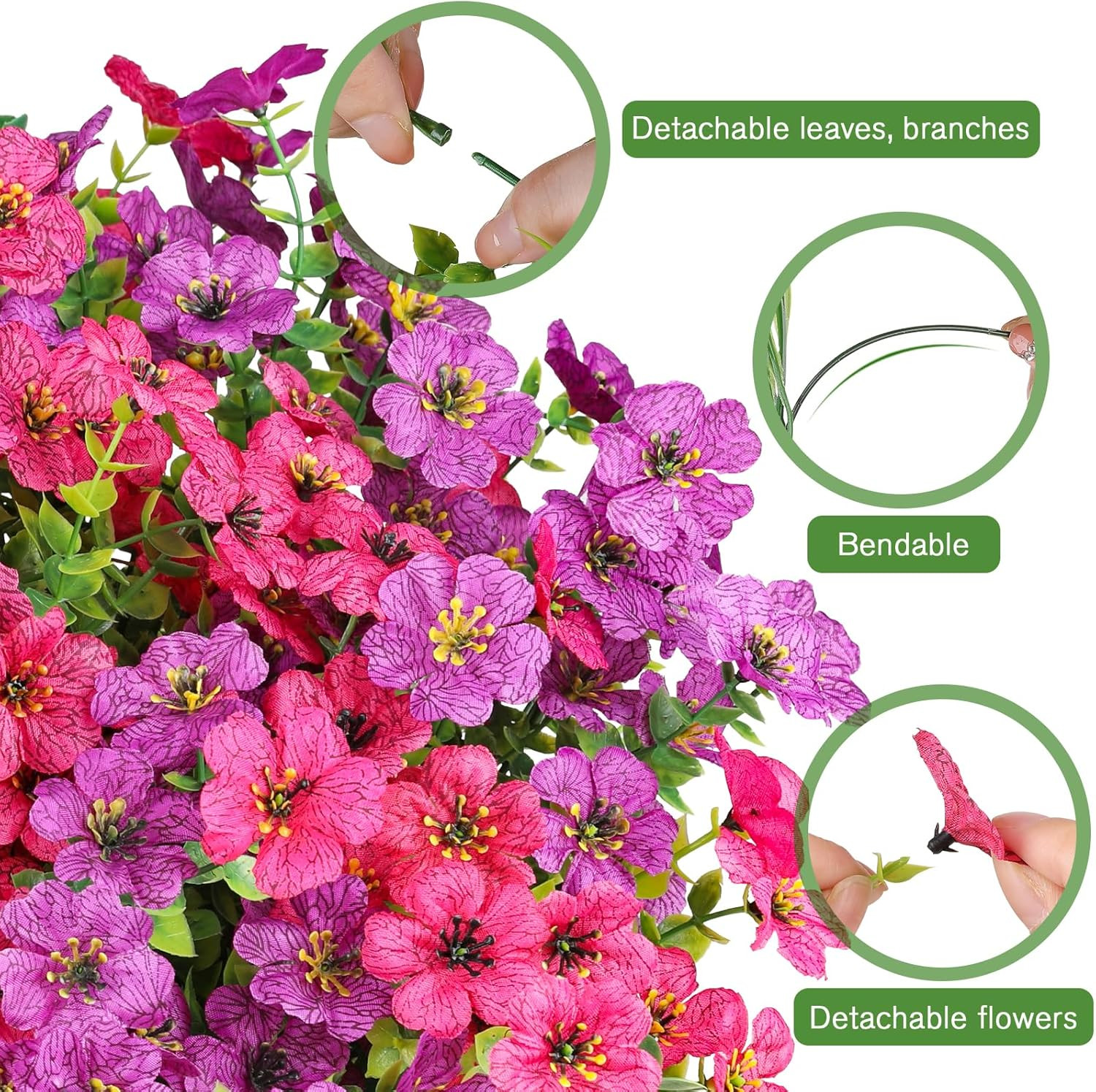 16 Bundles Artificial Flowers for Outdoor,No Fade Fake Plastic Flowers Faux Plan