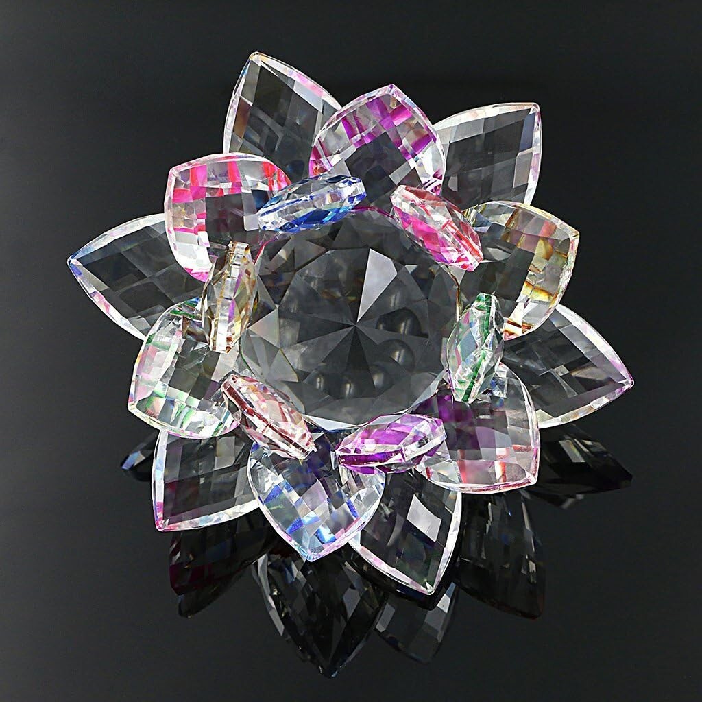 Sparkling Crystal Lotus Flower Sun Catcher – 3″ Multicolor Feng Shui Decor