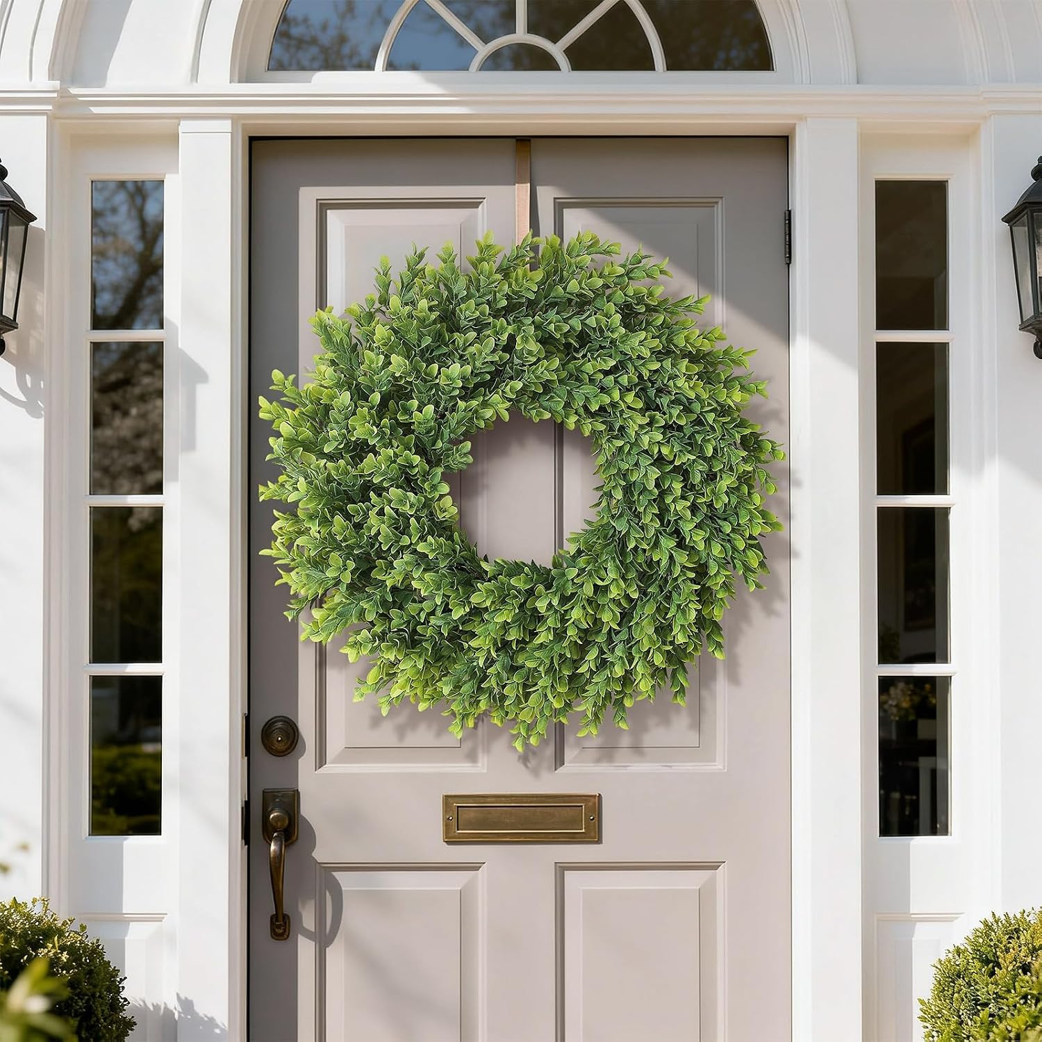 26″ Artificial Boxwood Wreath for Front Door – Large Faux Plant Fake Greenery Ha
