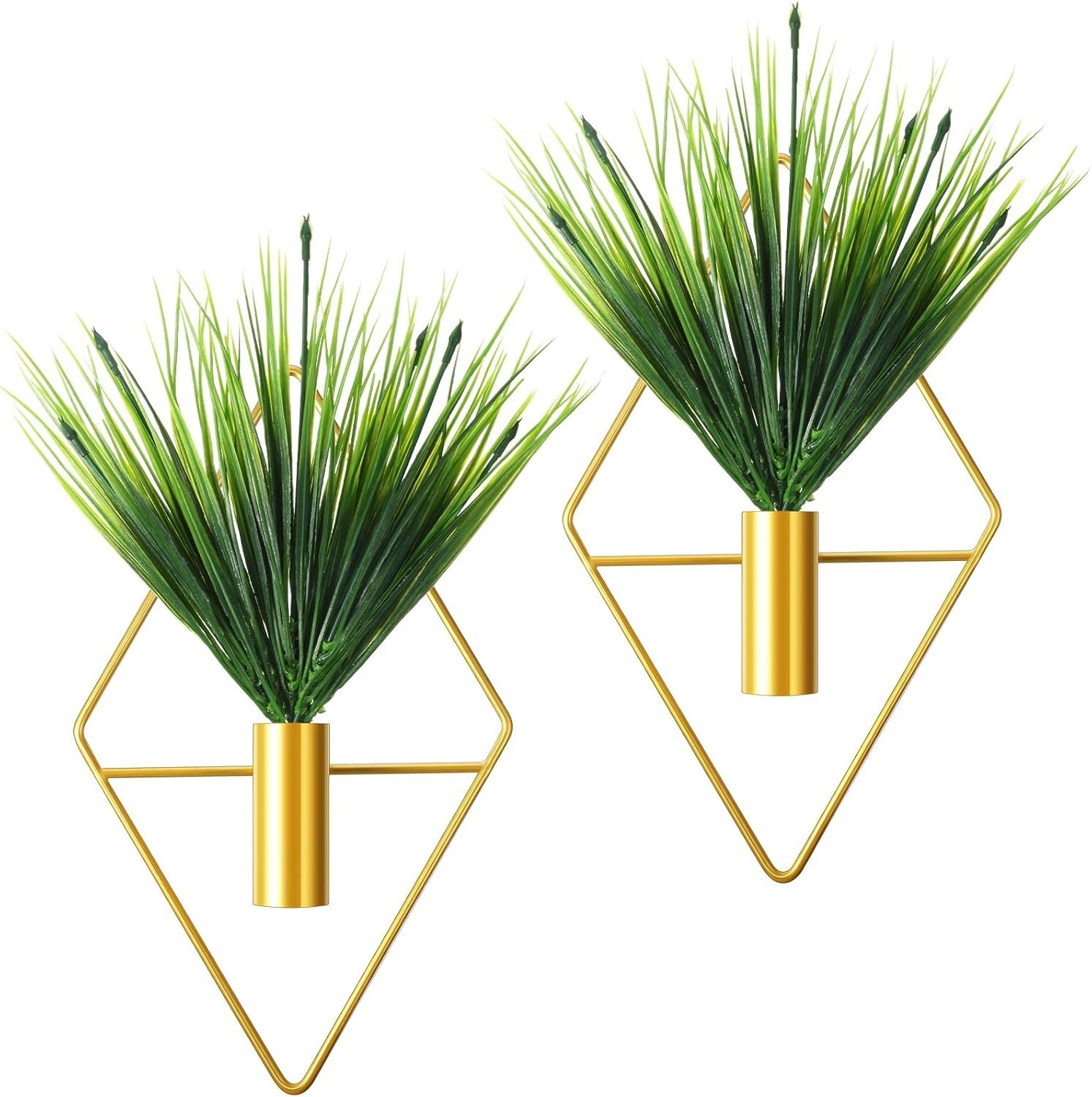 2 Pieces Gold Wall Decor Hanging Planters with Artificial Plants Metal Vase I…