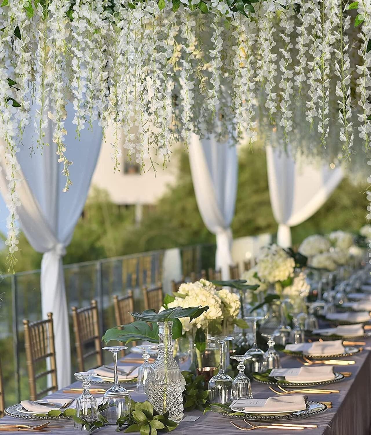 12PCS White Artificial Wisteria Flowers 3.6ft Vine Garland for Wedding & Home De