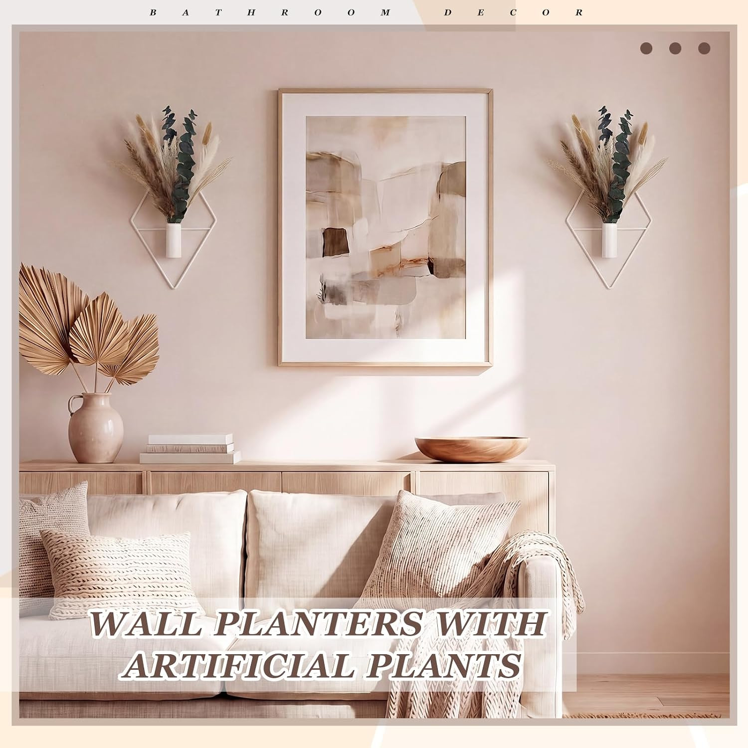 4 Pcs Hanging Planters with Artificial Pampas Eucalyptus Metal Hanging Vase Indo
