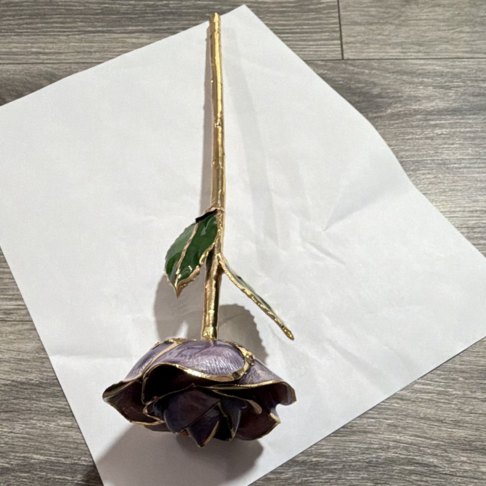 Artificial Metal Rose Flower Stem Purple Gold Green Decorative Floral Decor