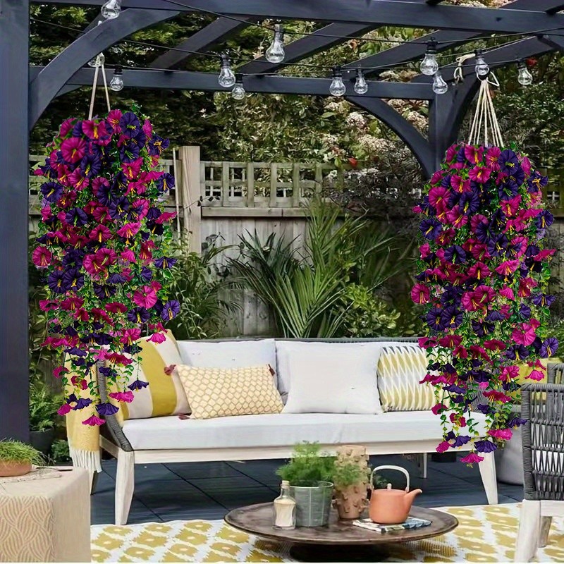 4pcs Artificial Hanging Petunia Plants Fake Trailing Flower Indoor Outdoor Decor