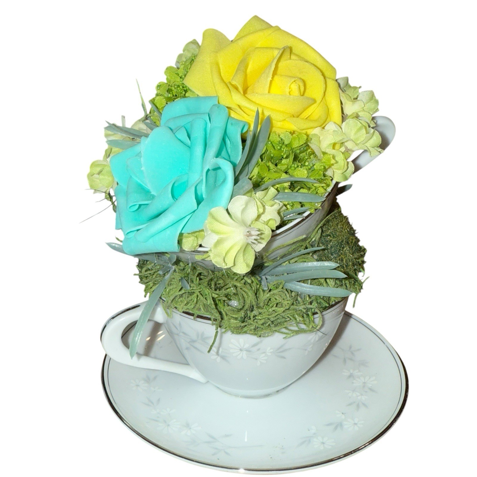 Double Decker Teacup Arrangement Home Decor Mother Birthday Wedding Gift