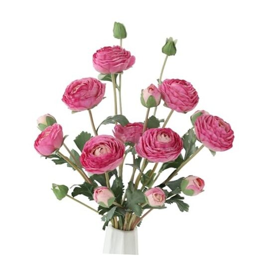 6Pcs Realistic Silk Ranunculus Artificial Flowers Long Stems, 23.6″ Tall Purple