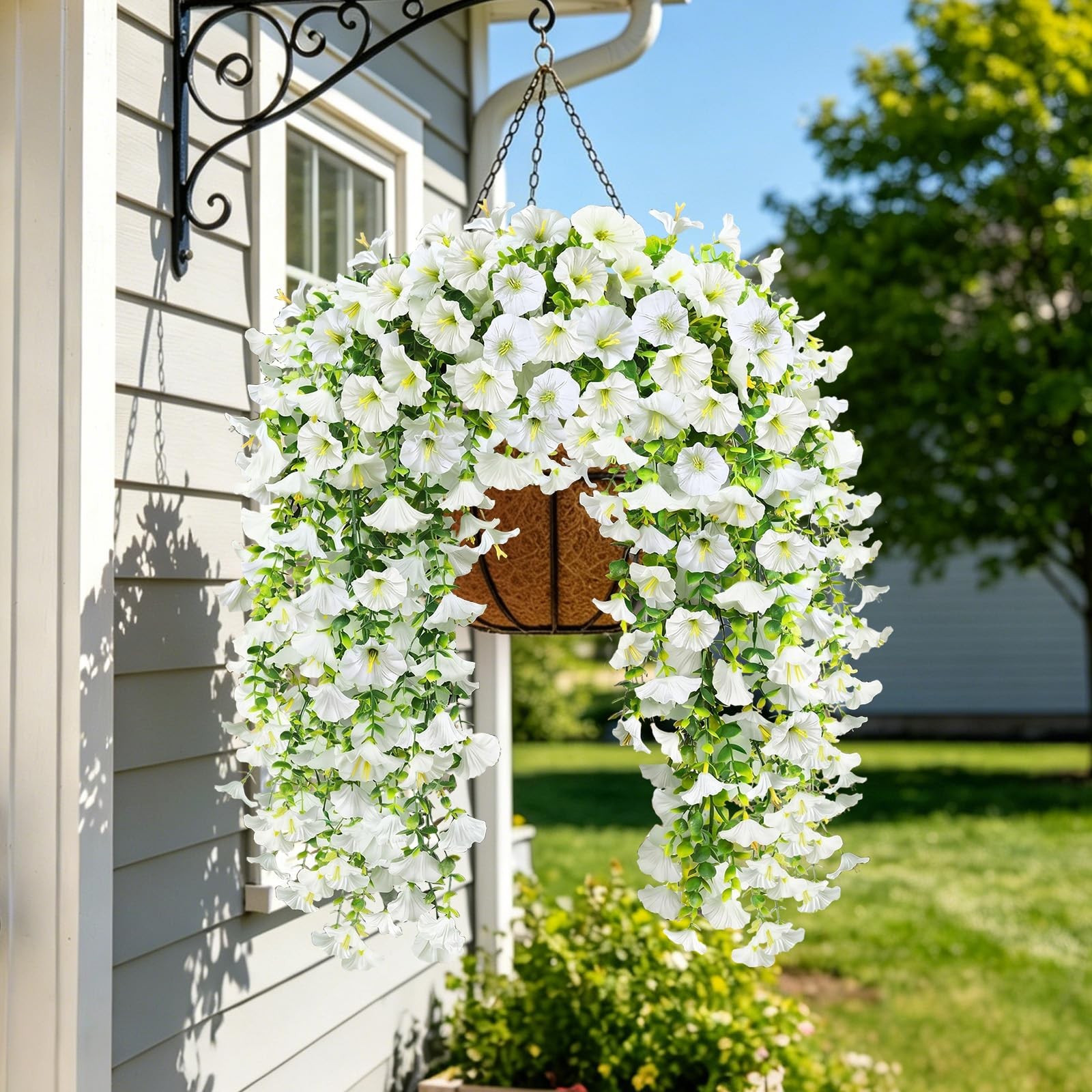 Artificial Hanging Flowers for Outdoors, 4Pcs UV Resistant Faux Morning Glory…