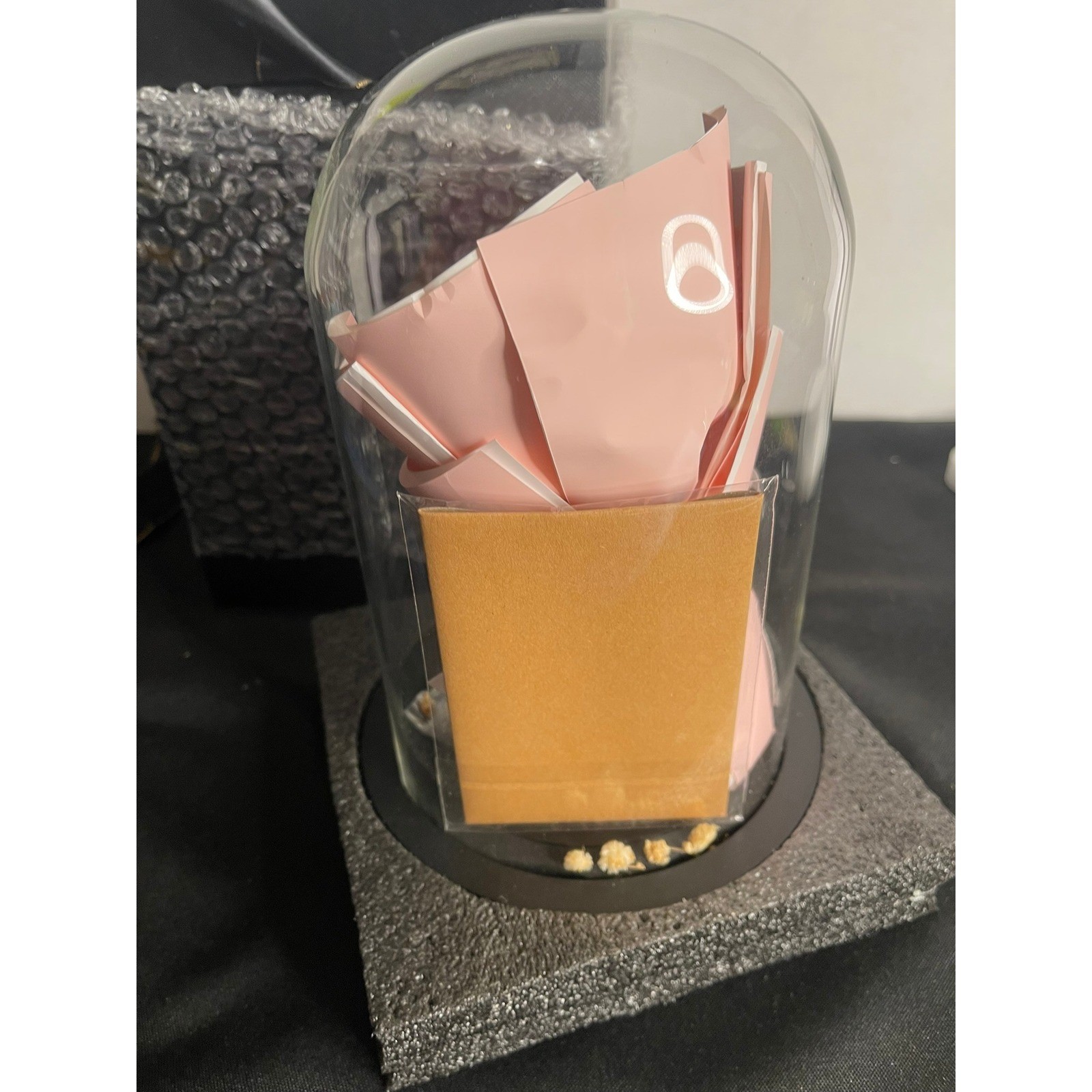 Preserved Pink Soap Rose Bouquet in Glass Dome with LED Lights and Gift Box