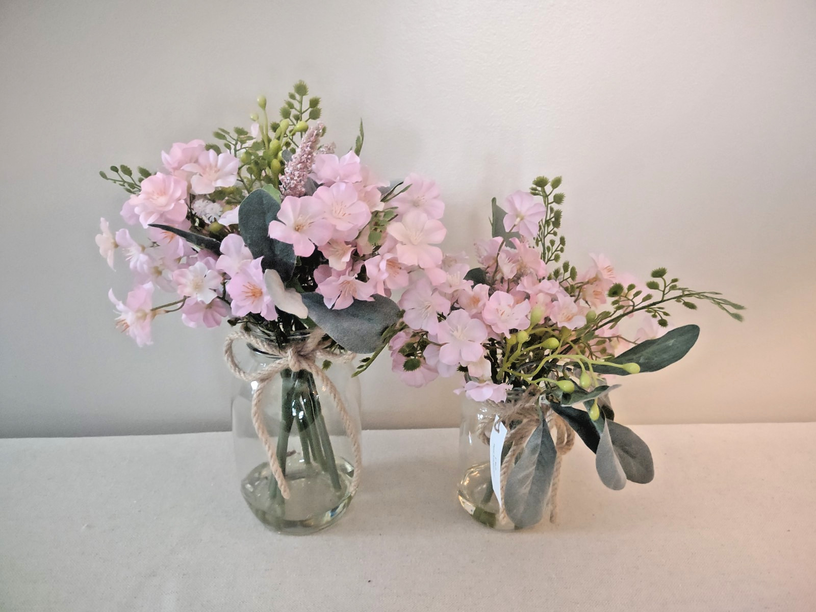 Pink Multi Flower Faux Arrangement in Glass Mason Jar with Faux Water~NEW SET/2