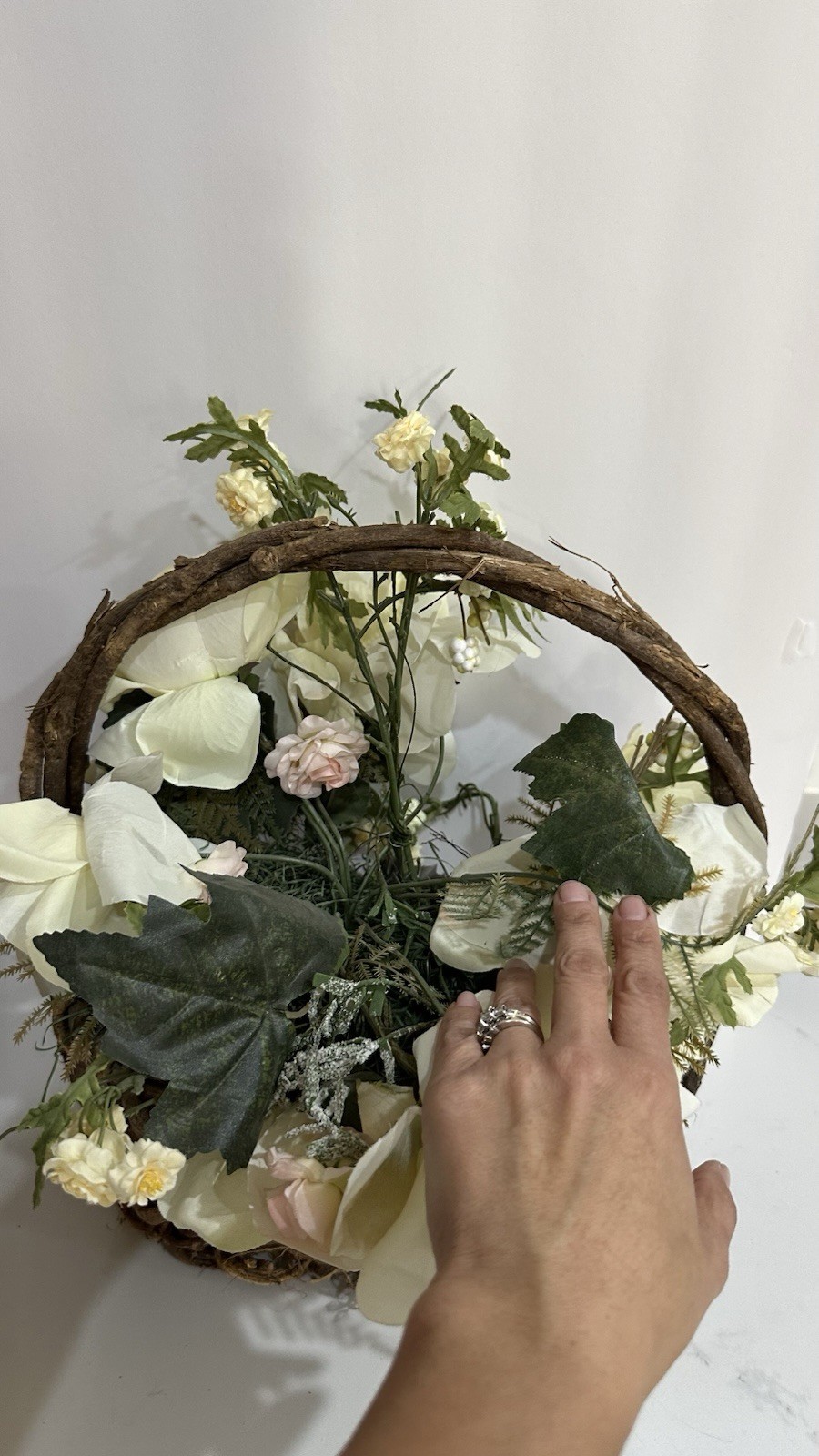 VTG Flower arrangement Rustic Twig Vine Handmade Basket Whimsical Centerpiece