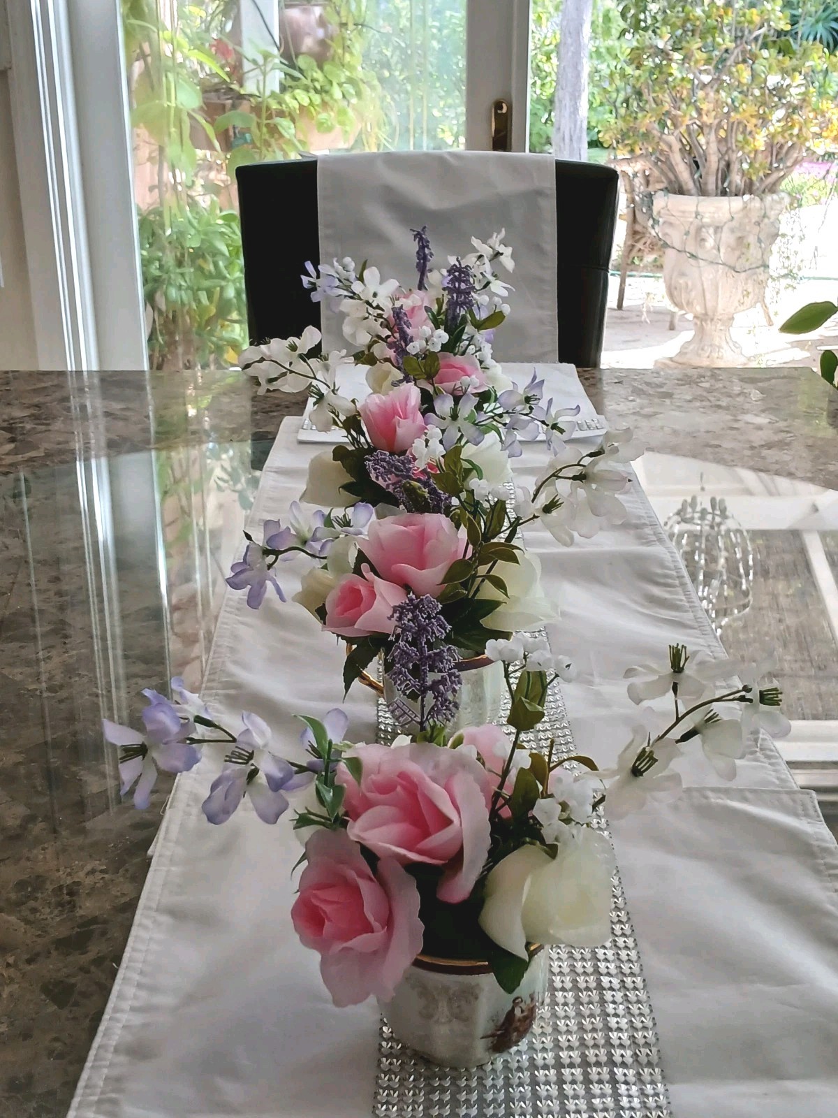 Tea Party Floral Arrangement Pink White Roses POP-IN Bridal Vanity Elegant Gift