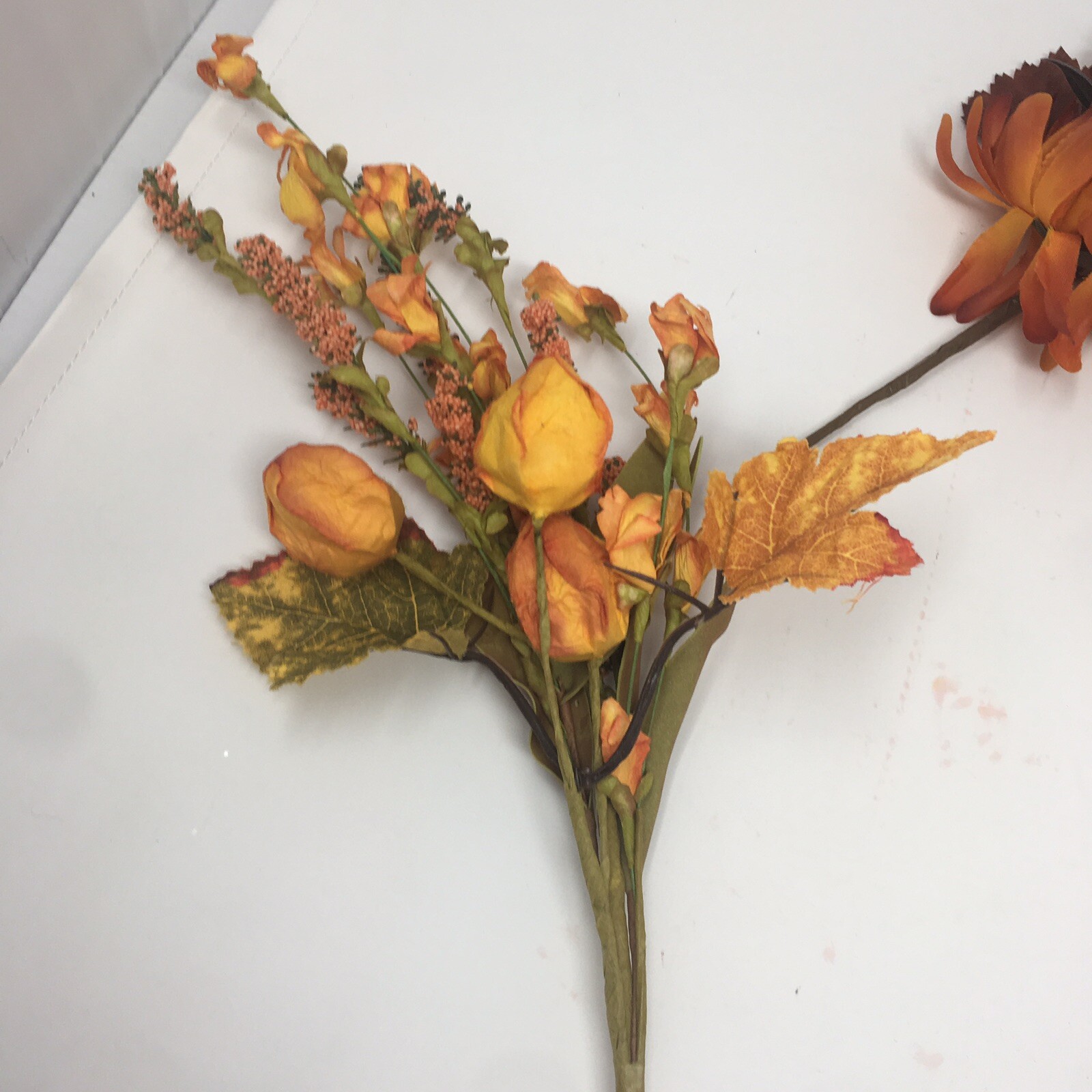 Fall Berry & Twig Silk Flower Stem bunches and 3 pin on flower rounds orange lot