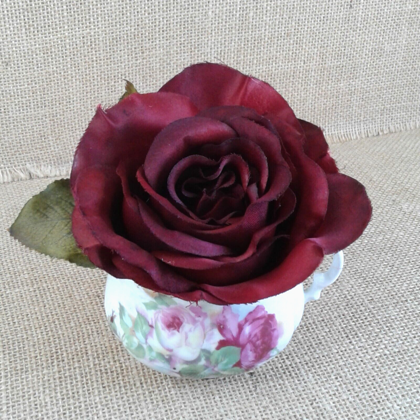 Deep Red Rose Original Floral Decor Tea Cup Chic Victorian Love Unique Gift 1457