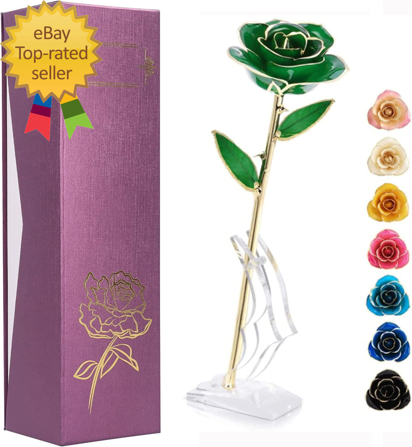 Gold Plate Rose 24K Gold Dipped Preserved Long Stem Rose Flower for Her Women