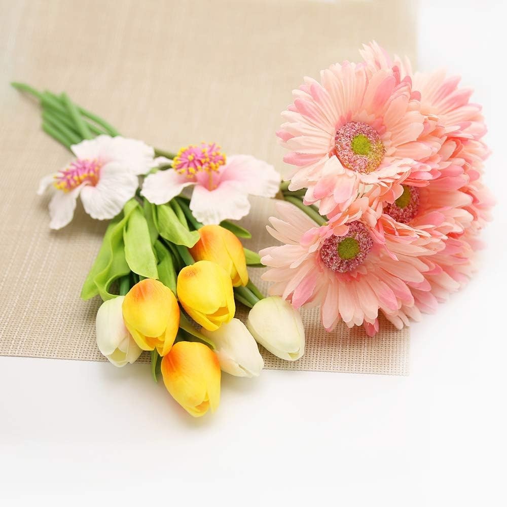 28-Pc Multicolor Tulips Faux Flowers 14″ PU Stems