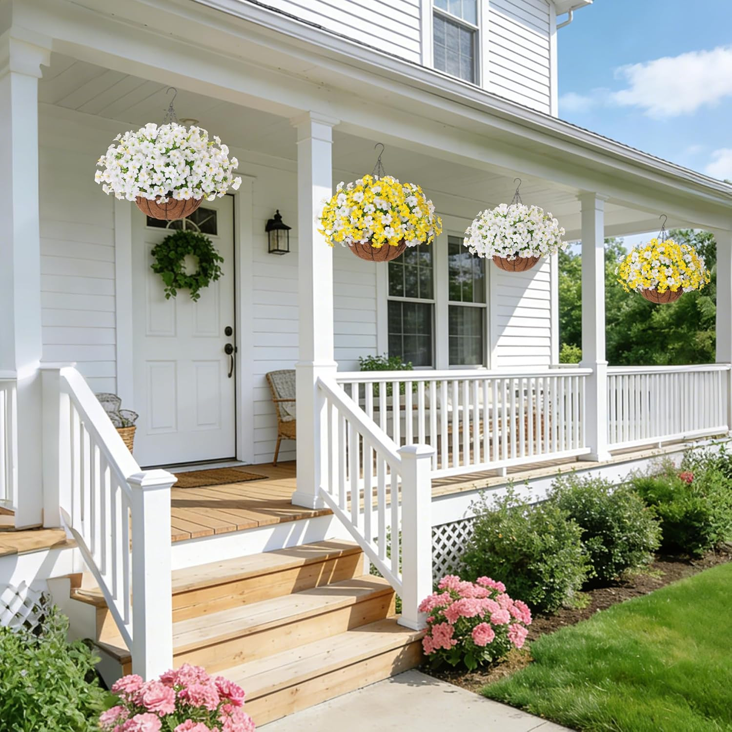 Artificial Hanging Flowers for Outdoors Baskets Spring Fake Plants Outdoor Decor