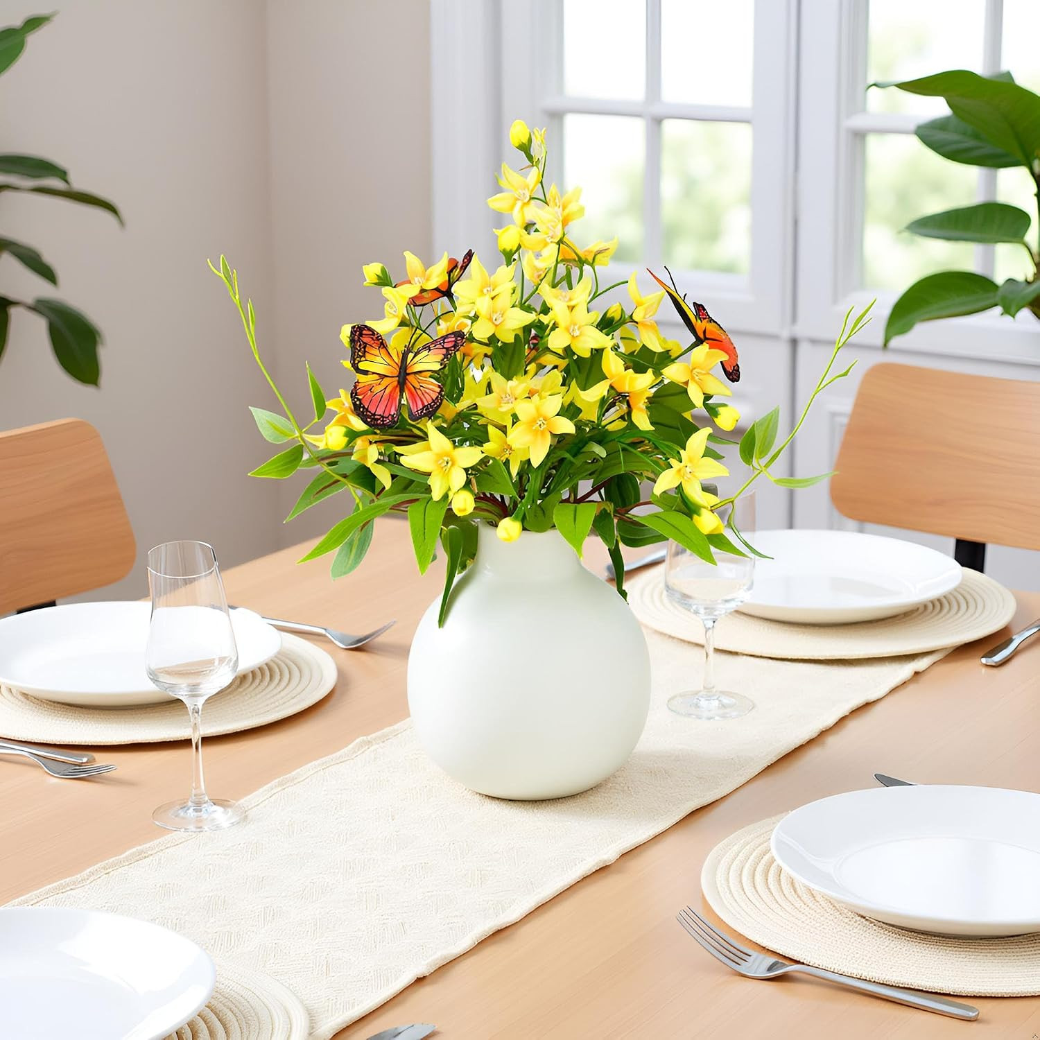 Ivory Freesia Bouquet in Ceramic Vase – No Upkeep Silk Flower Centerpiece