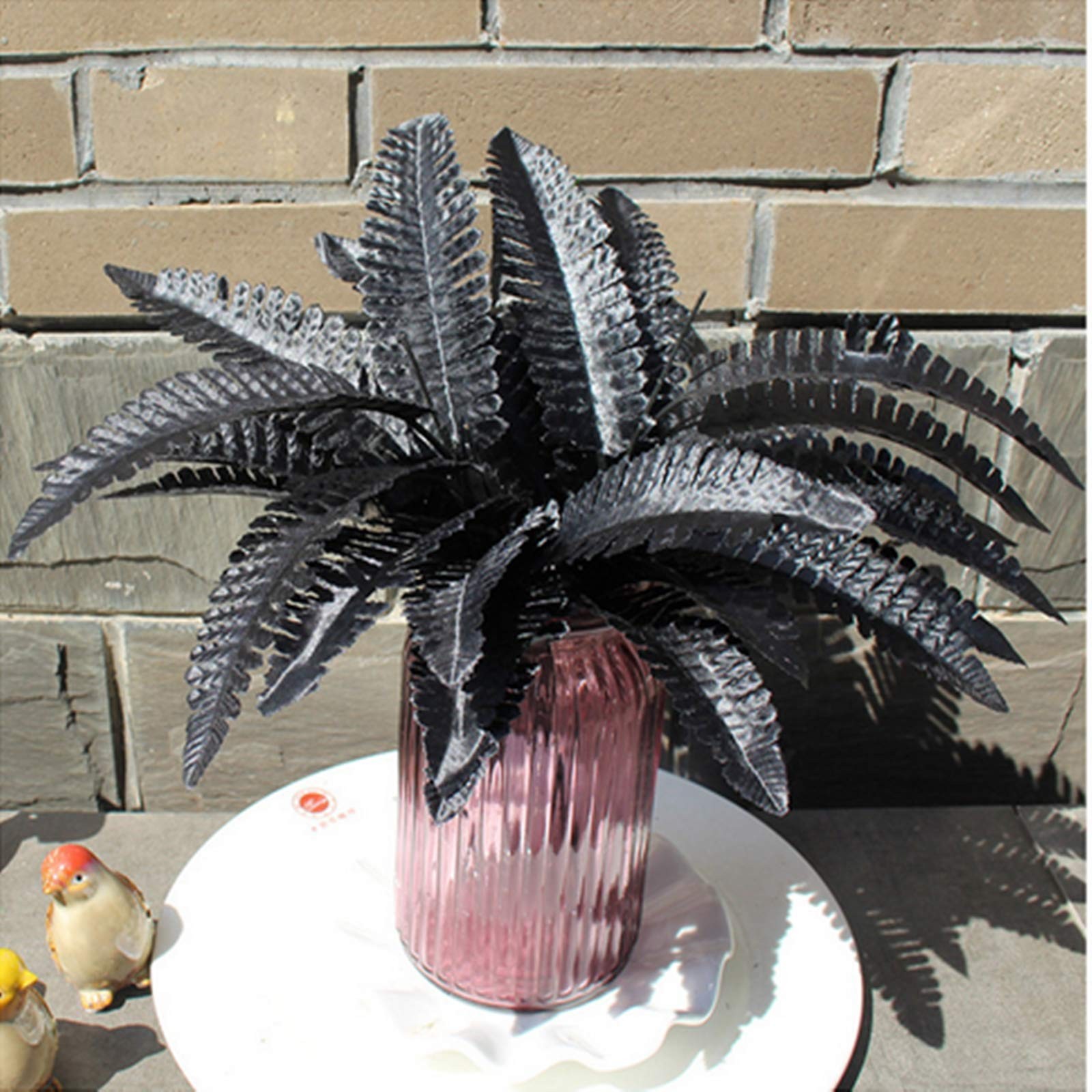 Artificial Black Persian Fern Leaf Plant Fake and Realistic Plastic Wedding S…