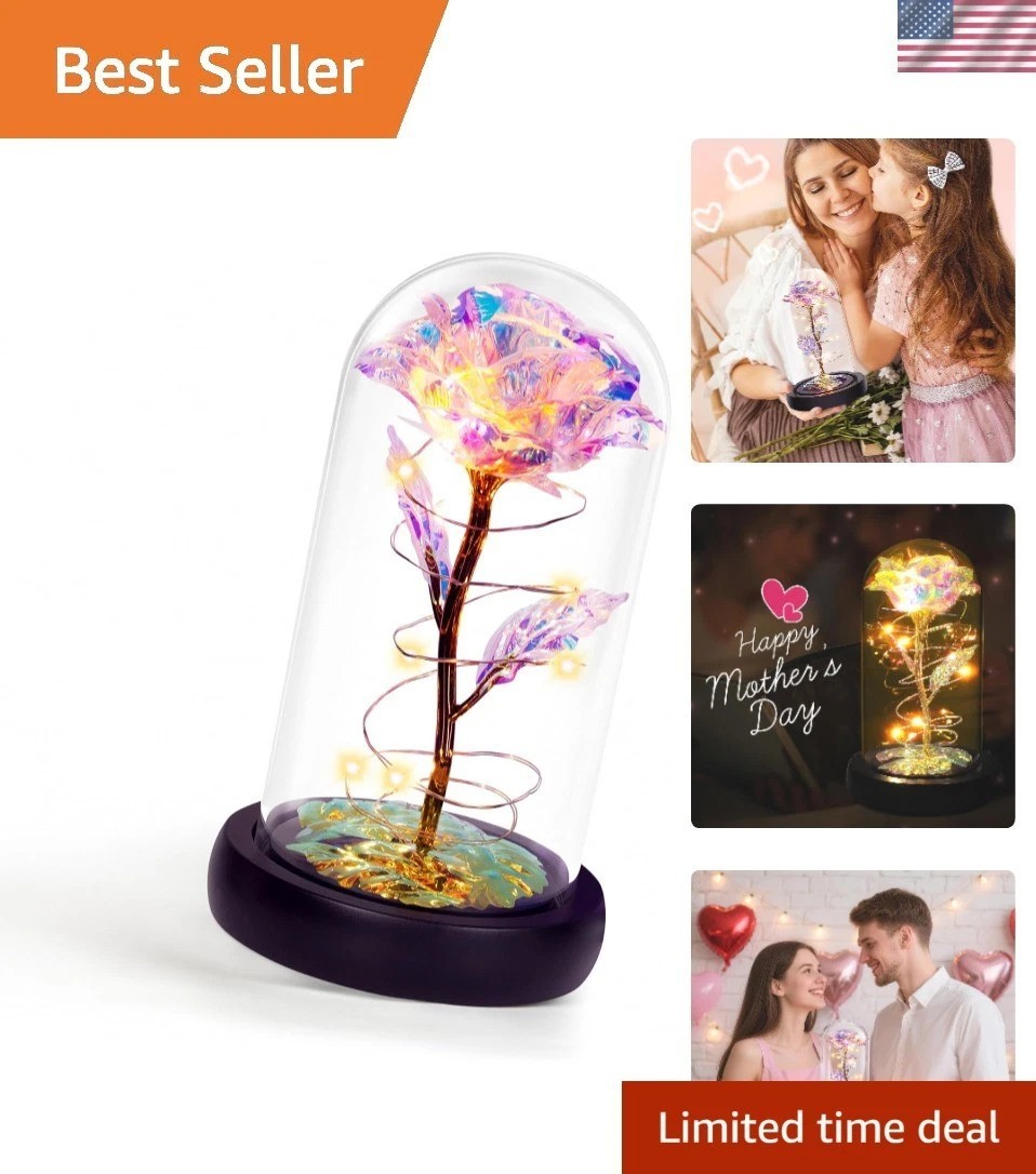 Illuminated Rainbow Rose in Glass Dome – Timeless Gift for All Occasions