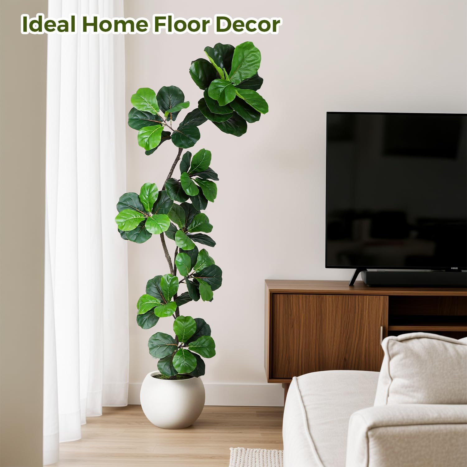 7Ft Artificial Fiddle Leaf Fig Tree Faux Plant Fake Ficus Lyrata White Planter