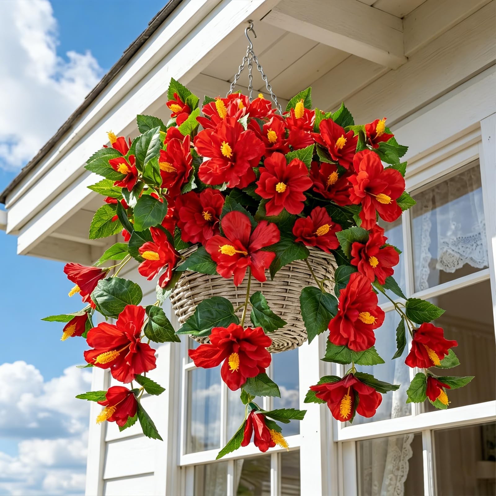 2PCS Artificial Hibiscus Flowers, 19.6in Tropical Faux Hibiscus Stems with Ca…
