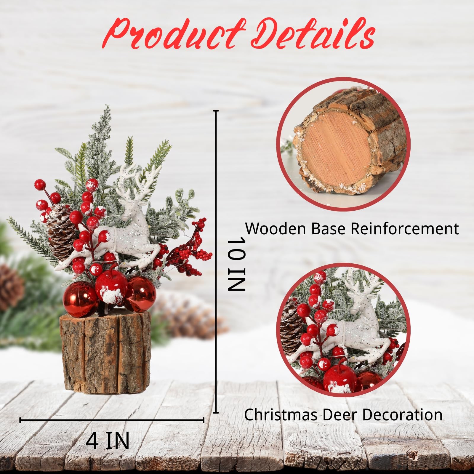 Small Mini Christmas Tree With Lights Artificial Tabletop Pine Cones Red Berry