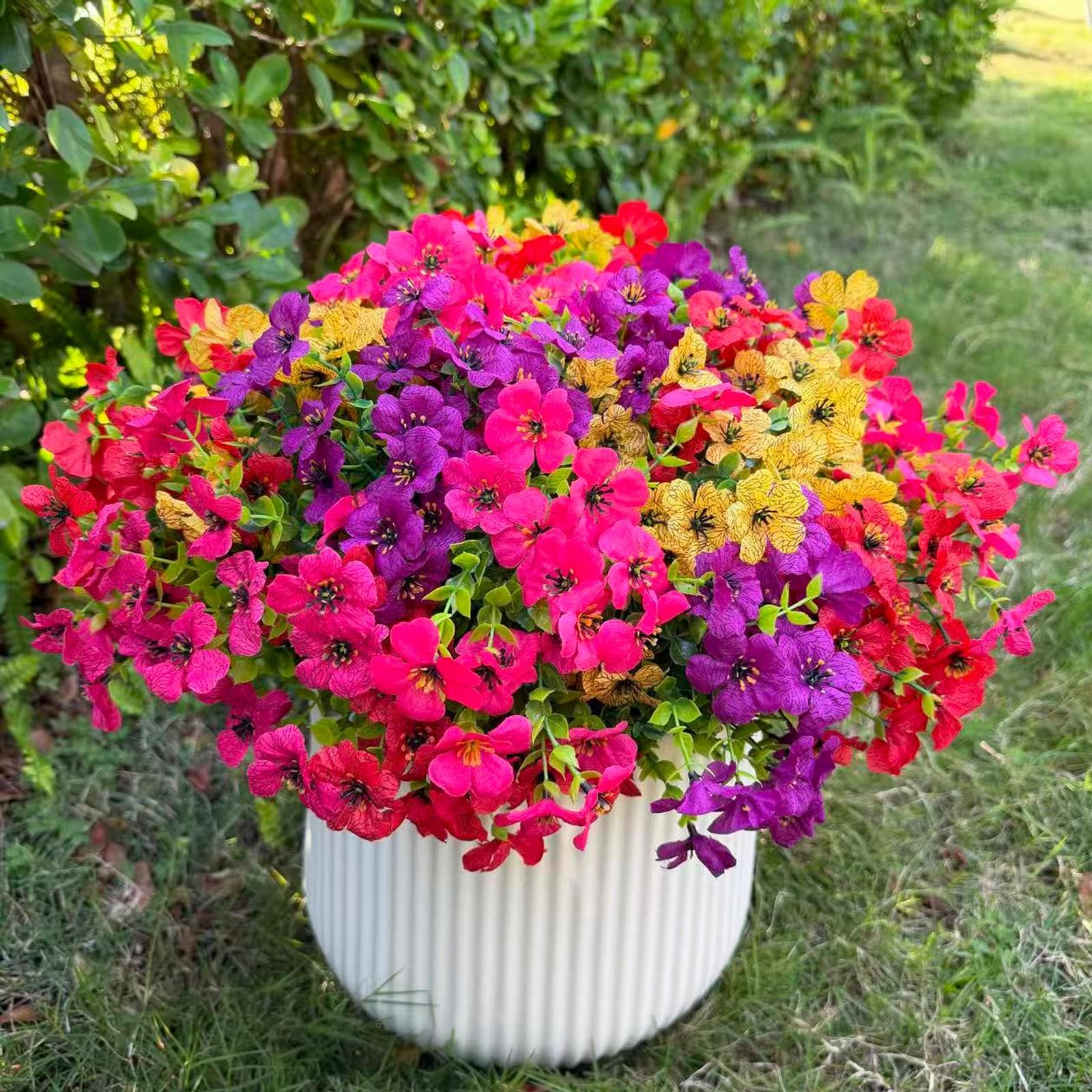 24 Bundles Artificial Flowers for Outdoors Decoration, UV Resistant Faux Silk…