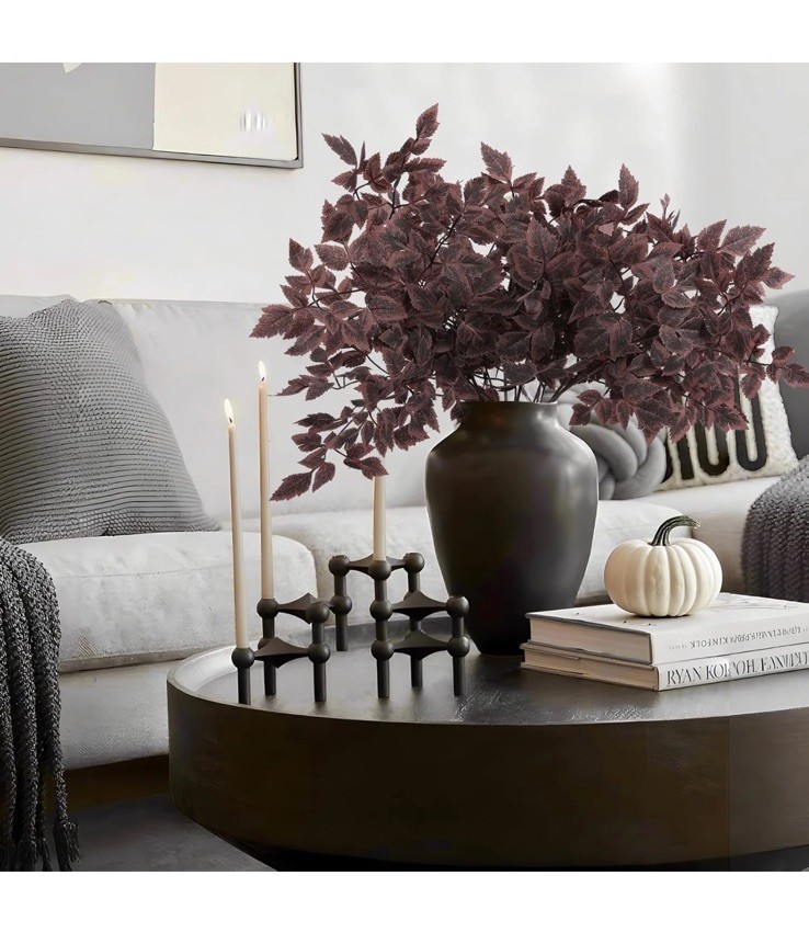 8 Pcs Artificial Cimicifuga Leaf Spray, 23″ Faux Burgundy Greenery Branch