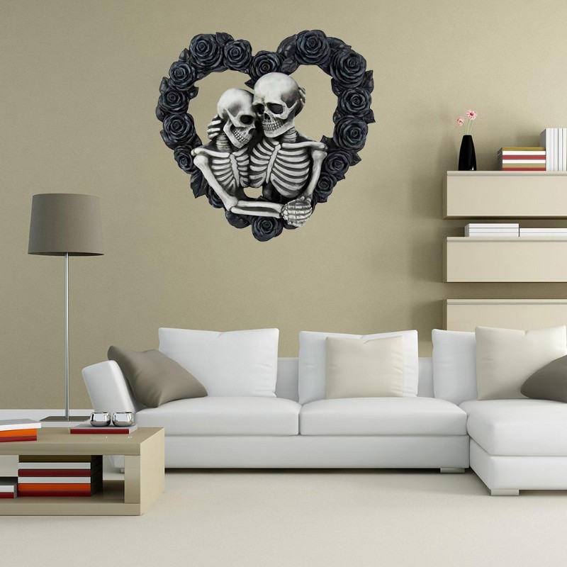 Halloween Gothic Couple Skull Wreath Heart Black Rose Skeleton Lover Garland