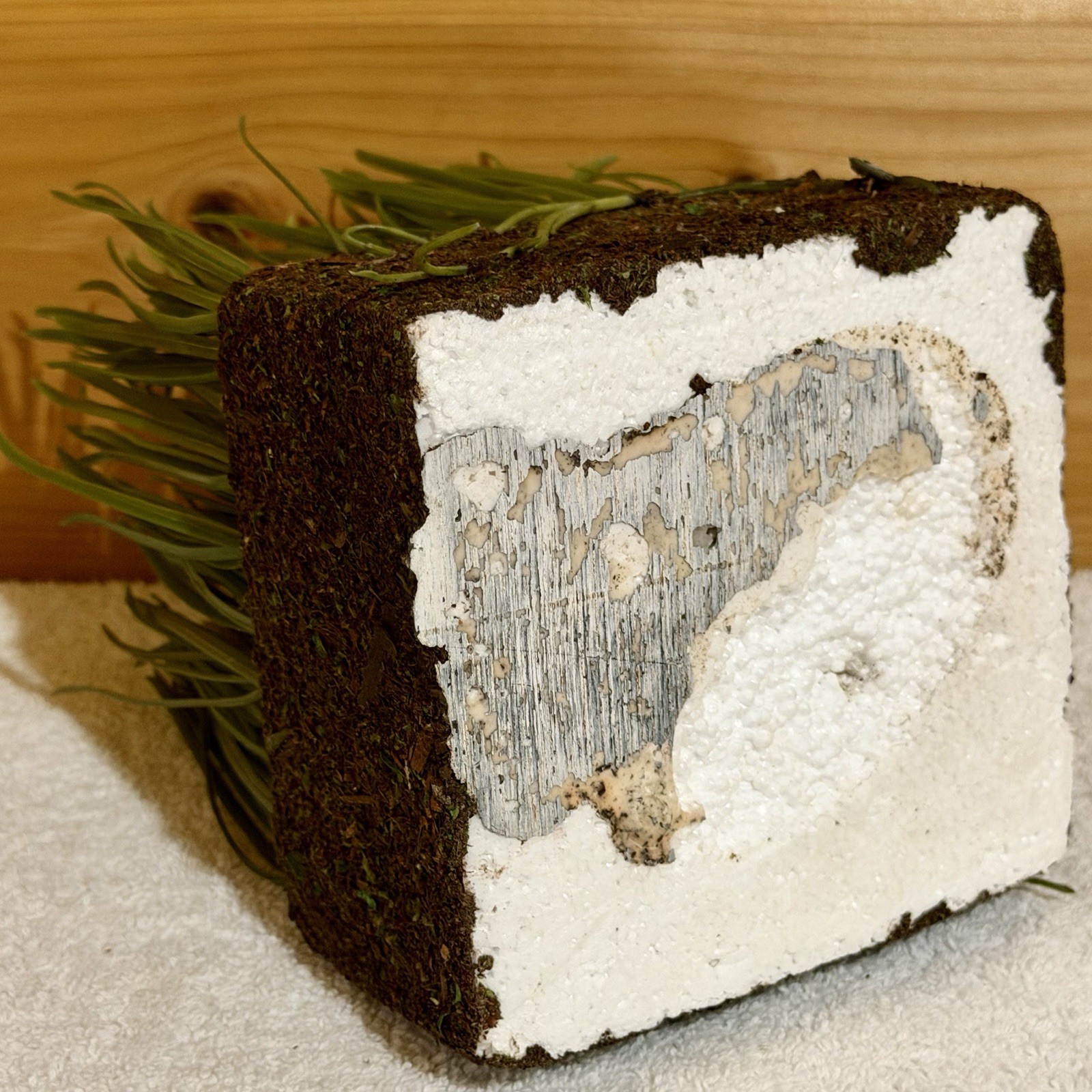Faux Grass & Soil & Roots in a Styrofoam Block Fake Turf Sod Florist Plant Decor