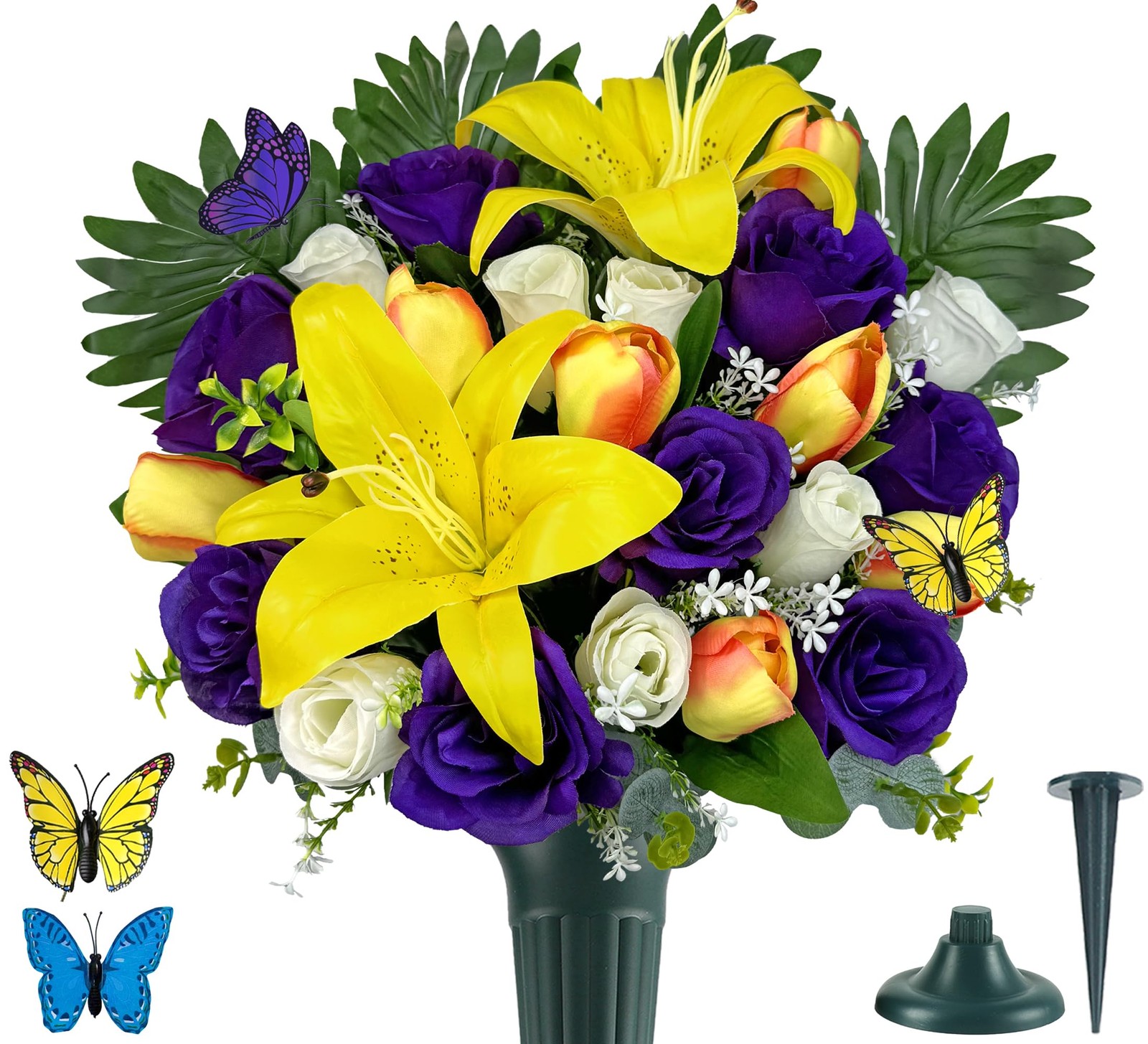 MUVIC Artificial Cemetery Flowers – Memorial Flowers – Outdoor Sympathy Grave…