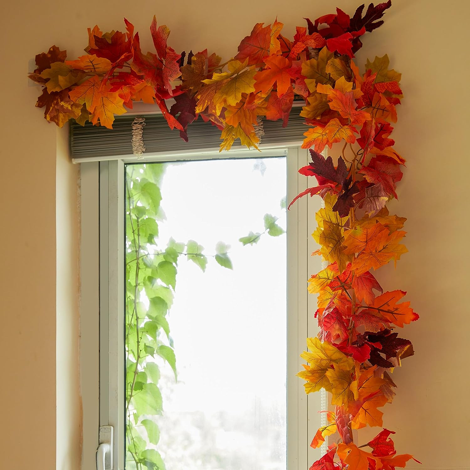 6PCS Fall Maple Leaves Garland, Party Joy 5.6Ft Artificial Maple Leaf Autumn Gar