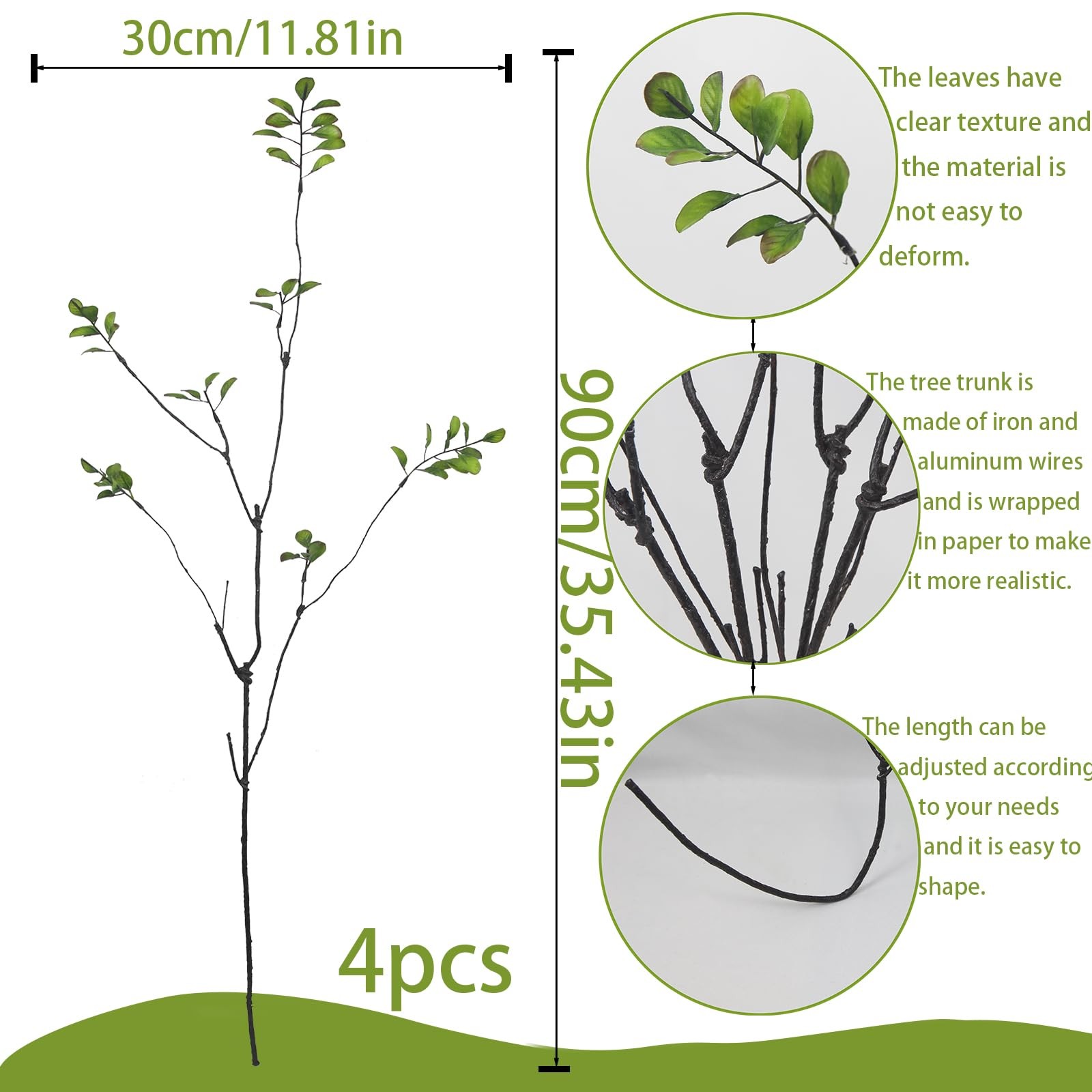 4 Pcs Artificial Greenery Stems Plants 35.4″ Faux Branches for Vase Filler Fa…