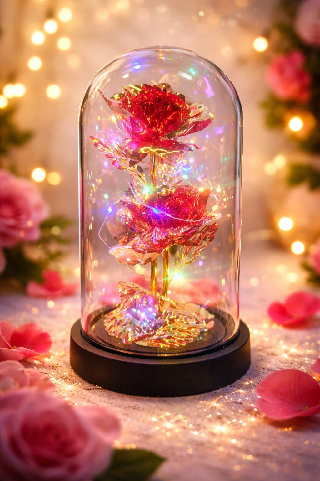 LED Rose In Glass Dome Lamp Eternal Rose Flower Valentine’s Day Gift For Him Her