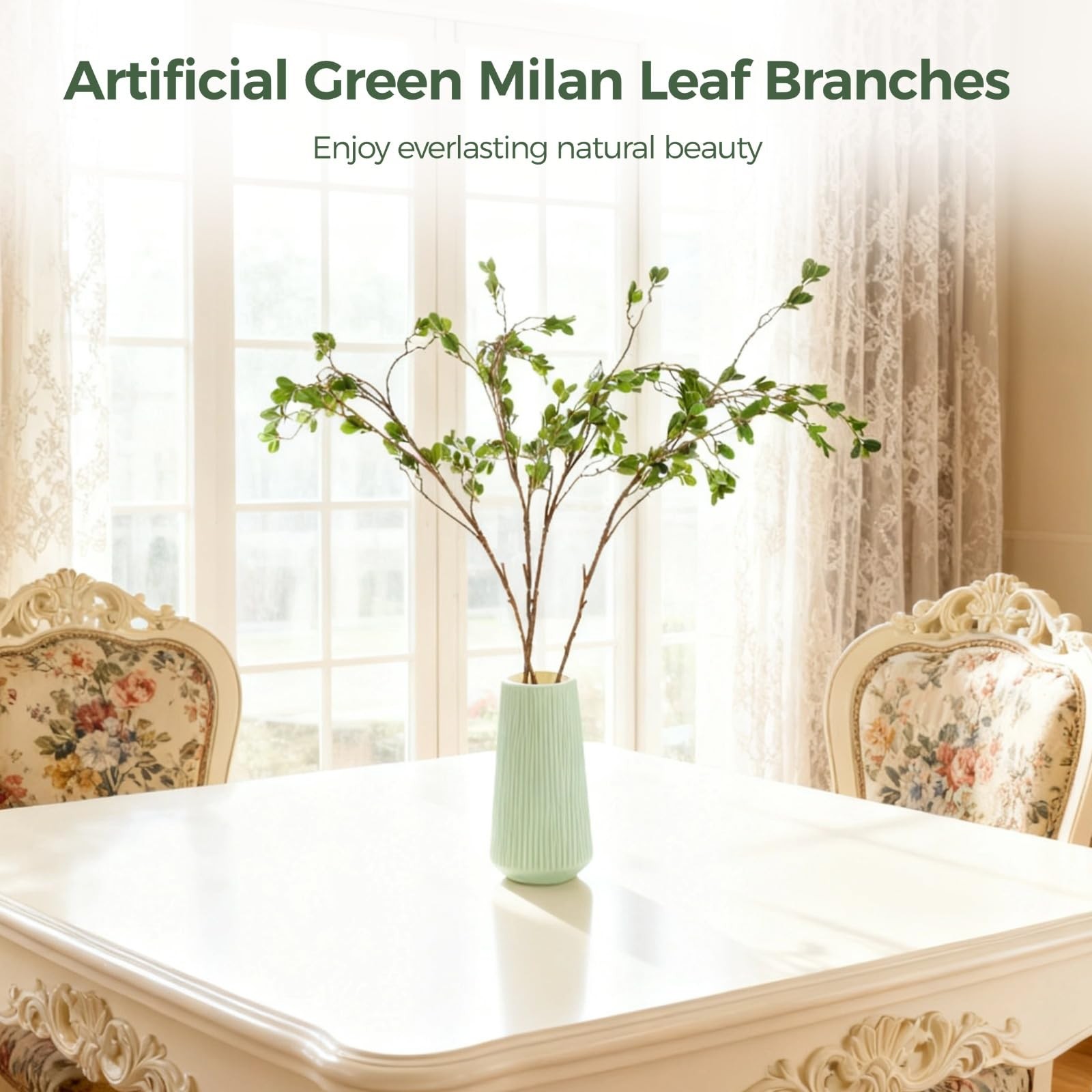 6 Pcs Artificial Plants Green Milan Leaf Branches, 45 in Faux Greenery Stems …