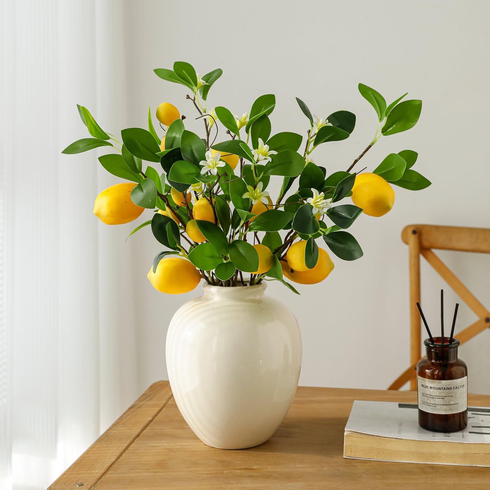 2 Bunches Artificial Lemons Branches, 16 Heads Fake Lemon Branches with Lemon…