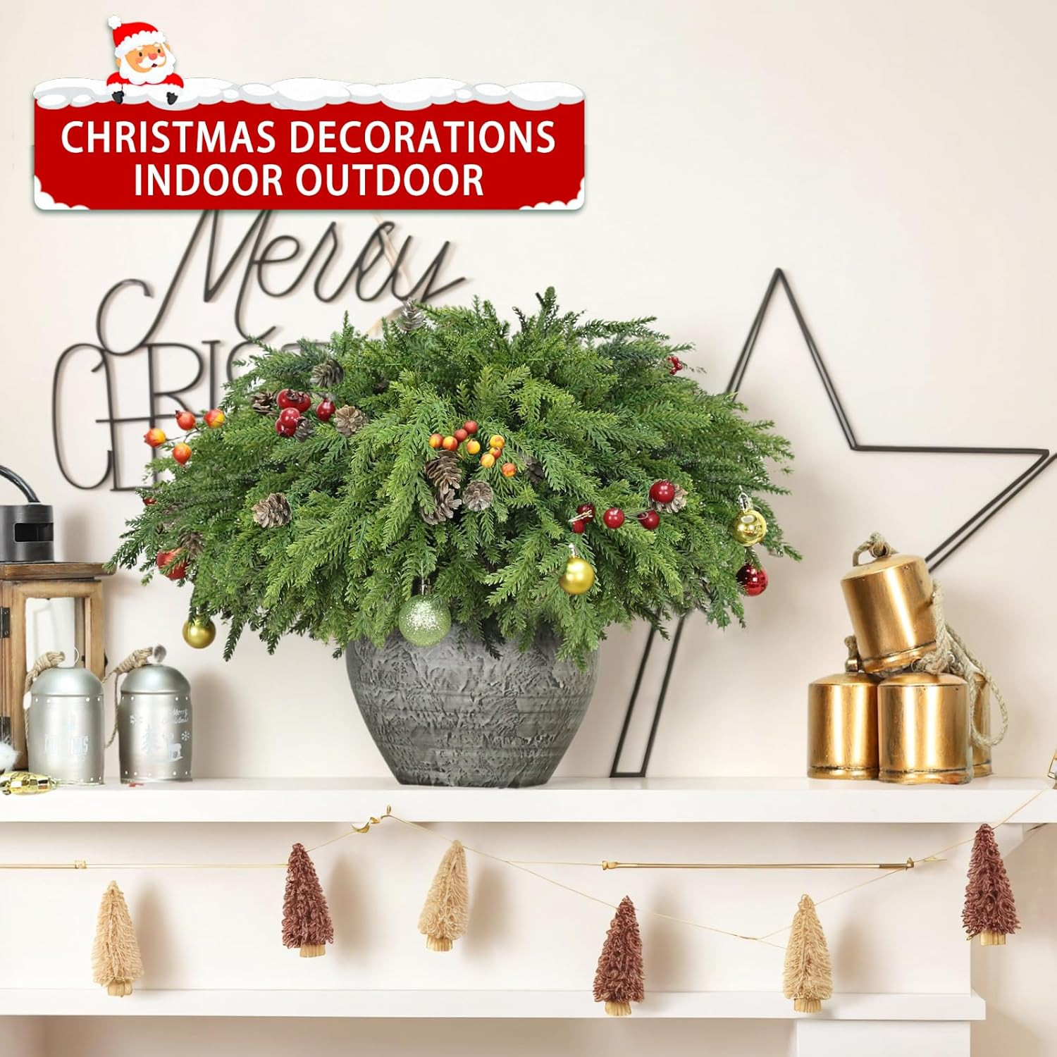 24 Pcs Realistic Pine Branches with Pinecones for Christmas Decor