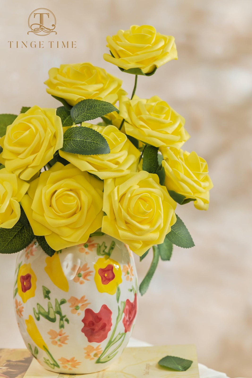 25 PCS Yellow Artificial Foam Rose Flowers Realistic DIY Wedding Bouquet