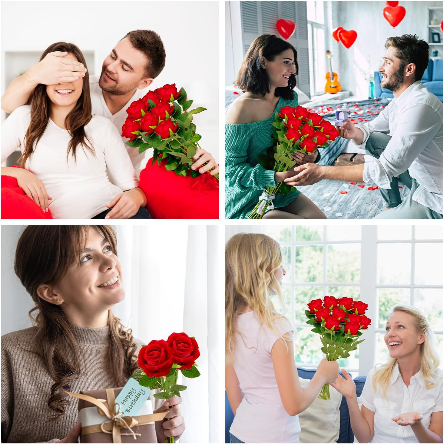 100 PCS Velvet Silk Red Roses – Realistic Faux Flowers for Home & Weddings
