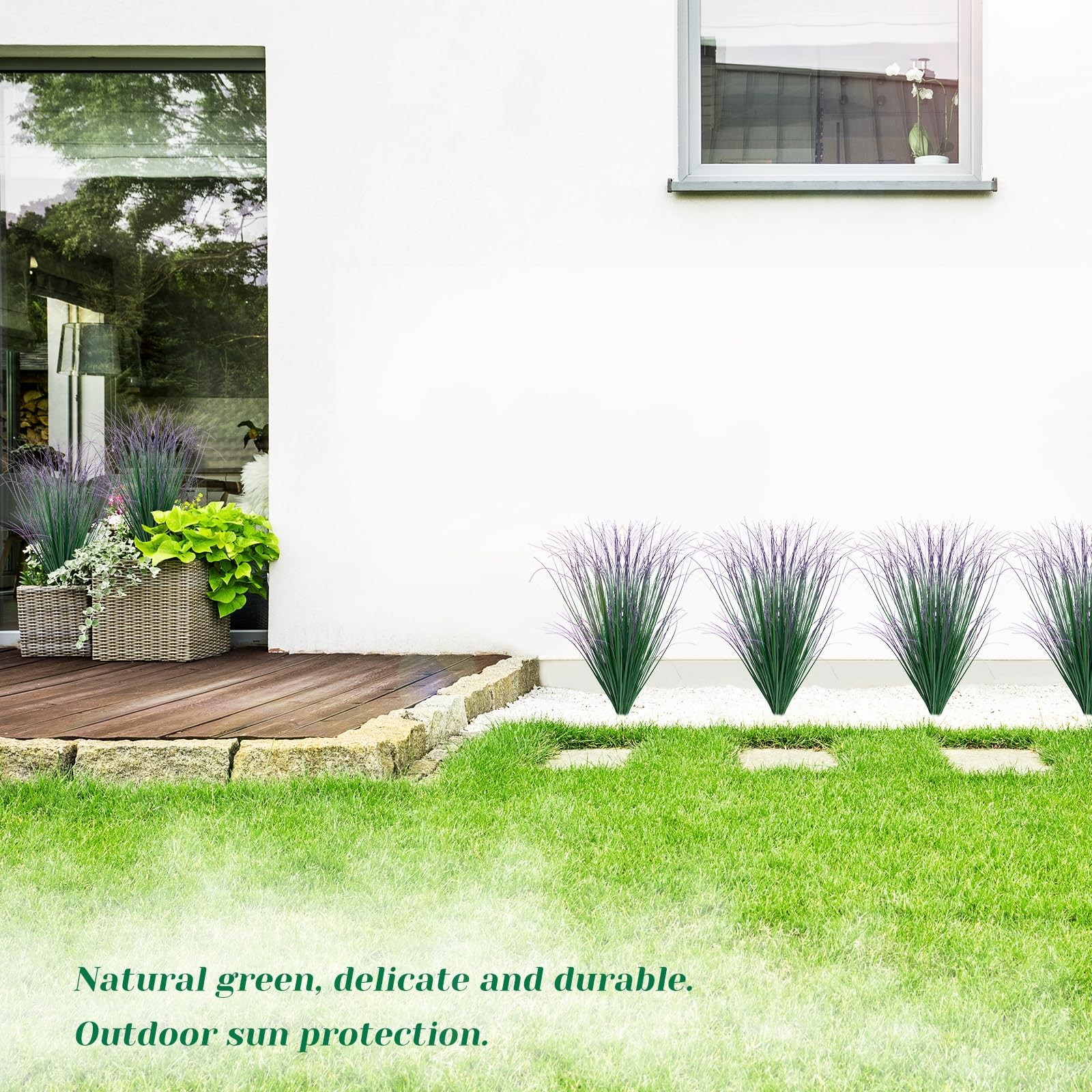 LUZOGA 8 Bundles Artificial Grass Plants Outdoor Tall Faux Shrubs Greenery St…