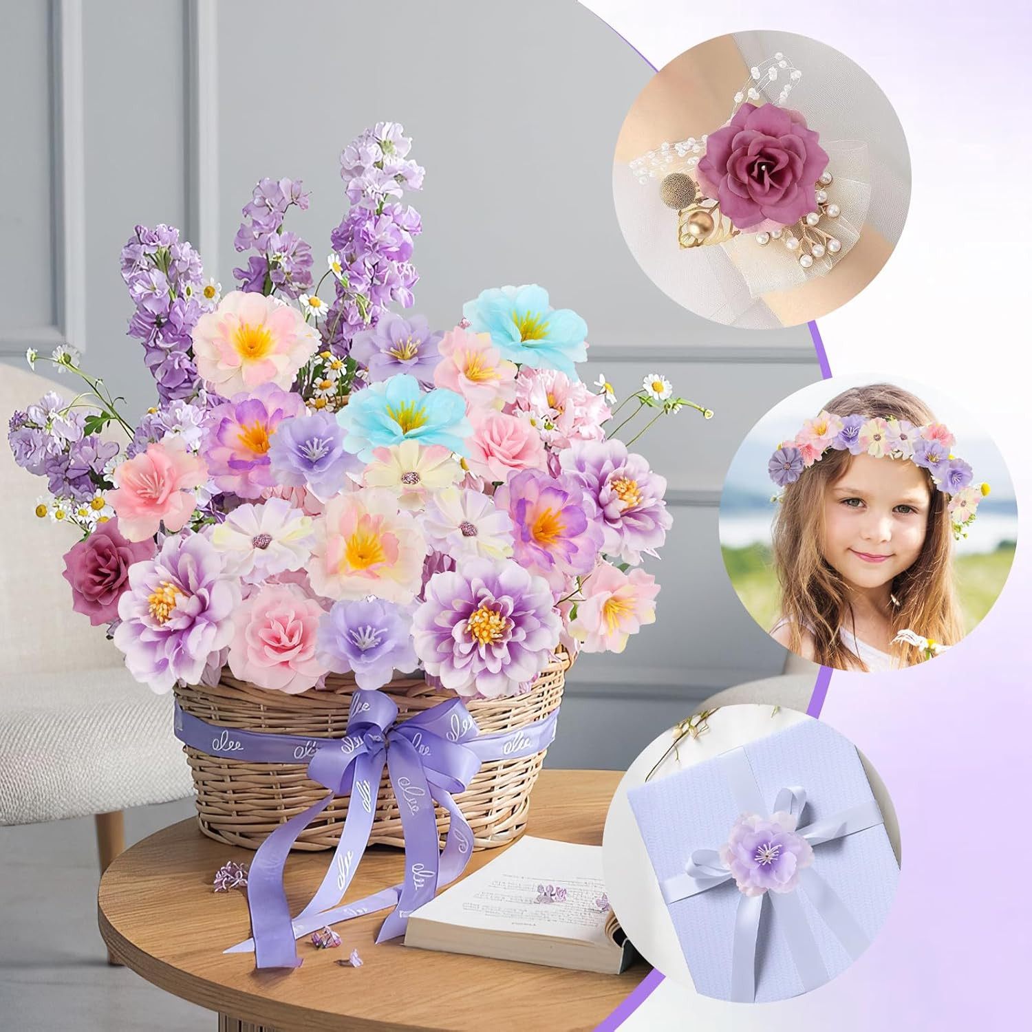 210 Pcs Mini Silk Flower Heads Small Fake Rose Daisy Faux Flowers Bulk for Craft