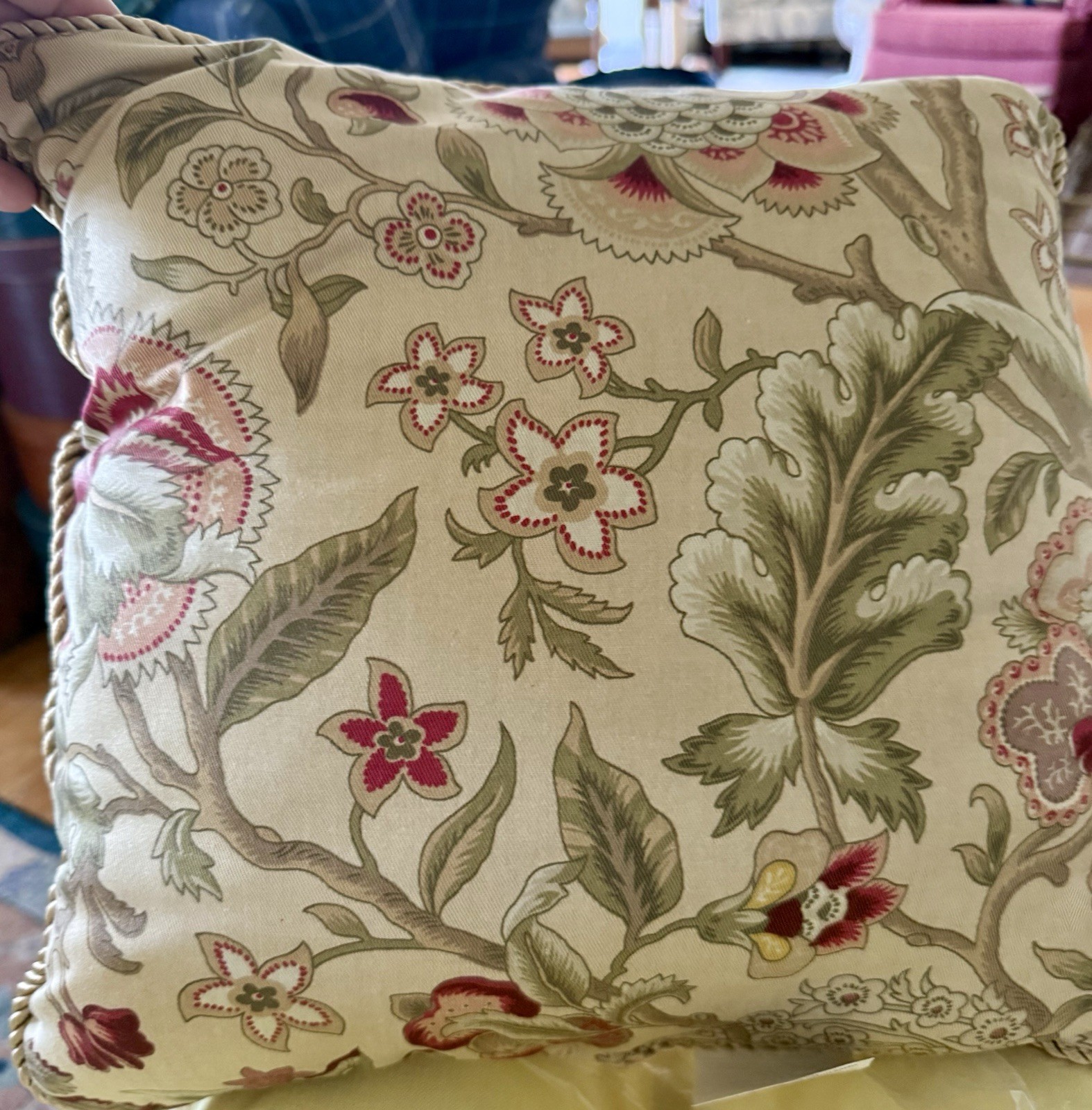 3 Country Curtains Pillows & Bolster, Fabric Floral Antique & Maroon, NEW
