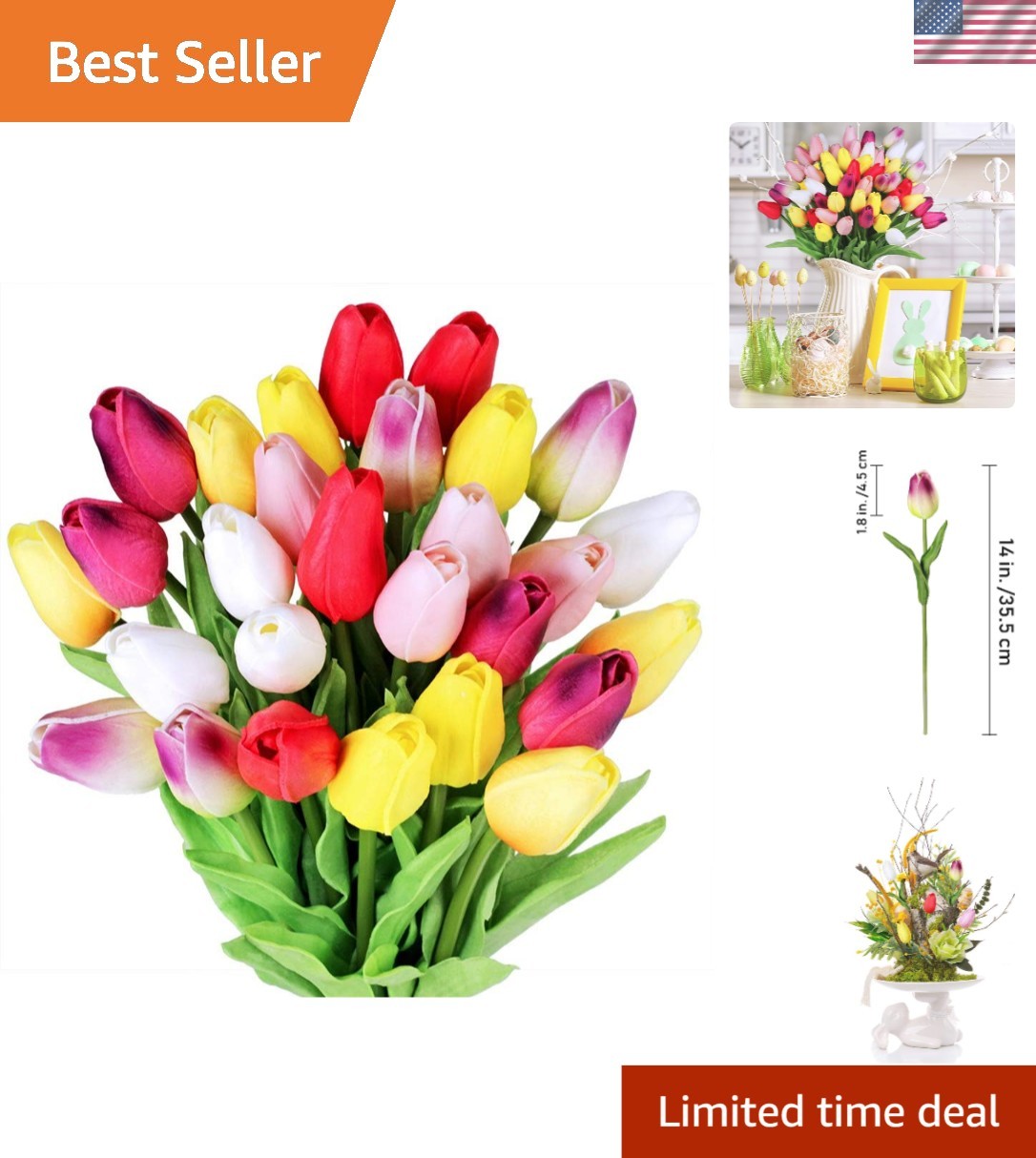 Vibrant 28 Pcs PU Tulips – Realistic Artificial Flowers for Weddings & Decor