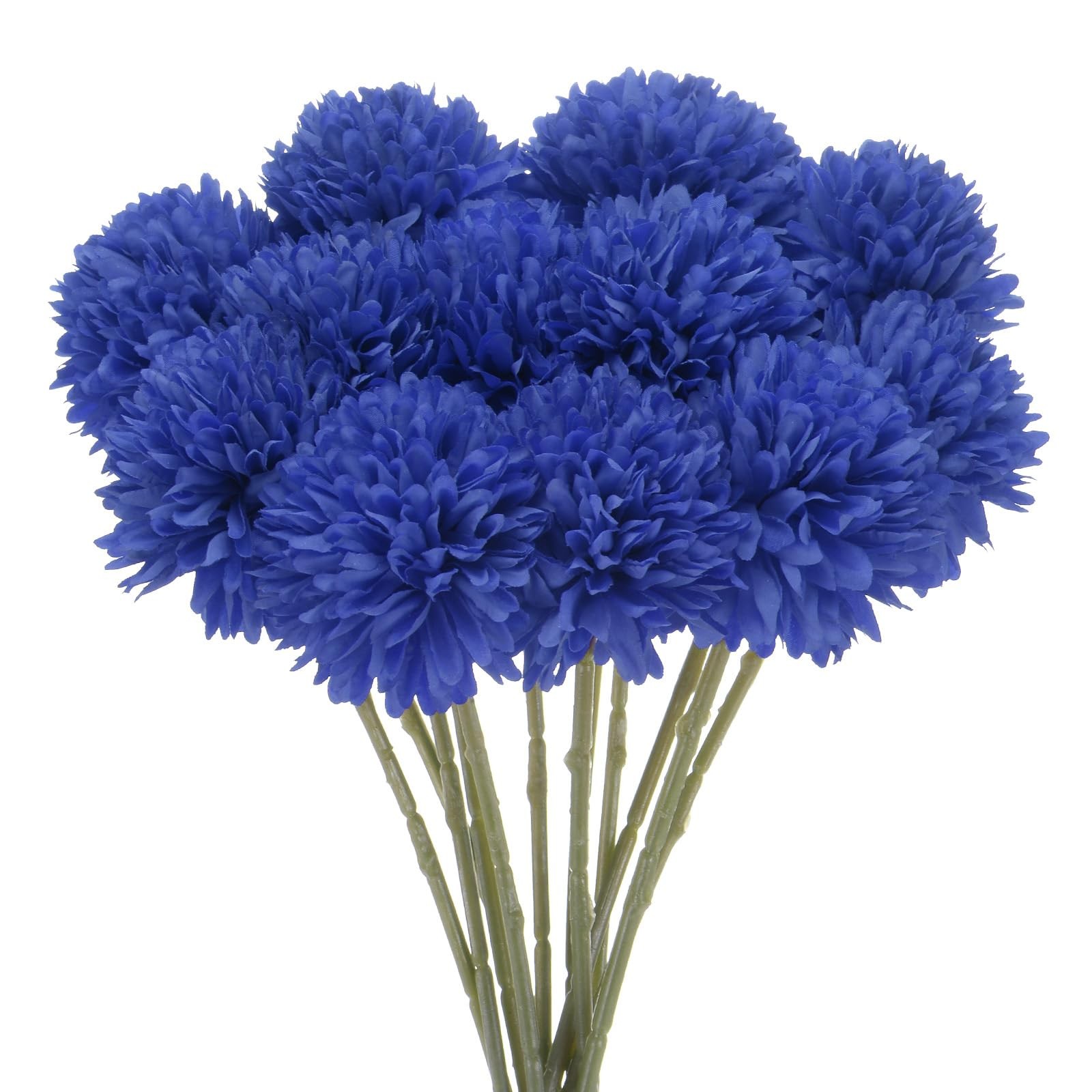 12 PCS 11 Inch Artificial Chrysanthemum Ball Flowers Silk Bouquets Dark Blue