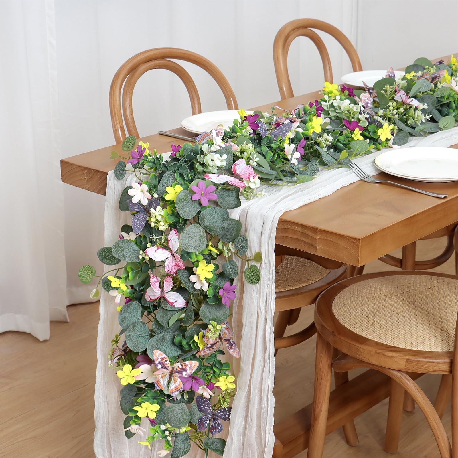 4 Pack 5.68 FT Artificial Daisy Garland with 3D Butterfly, Hanging Fake Flowe…