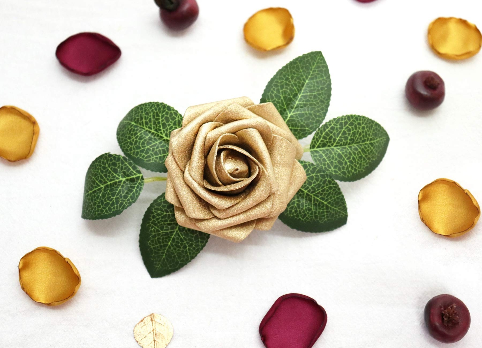 Artificial Flowers 30pcs Gold Rose Real Looking Fake Roses With Stem For Diy Wed