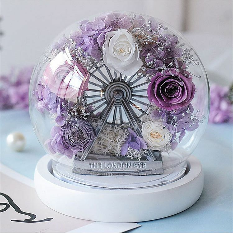 Preserved Rose Glass Dome Flower Gift Set For Womens Mother Day Birthday Wedding
