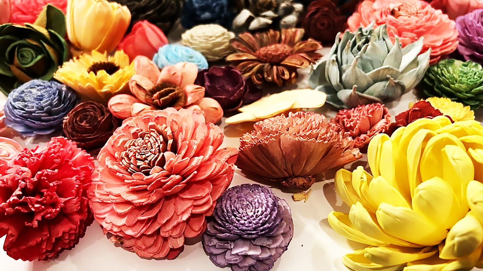 Wood Flowers Bouquet Multi Color Types Handmade with Stems DIY Easy Assemble(20)